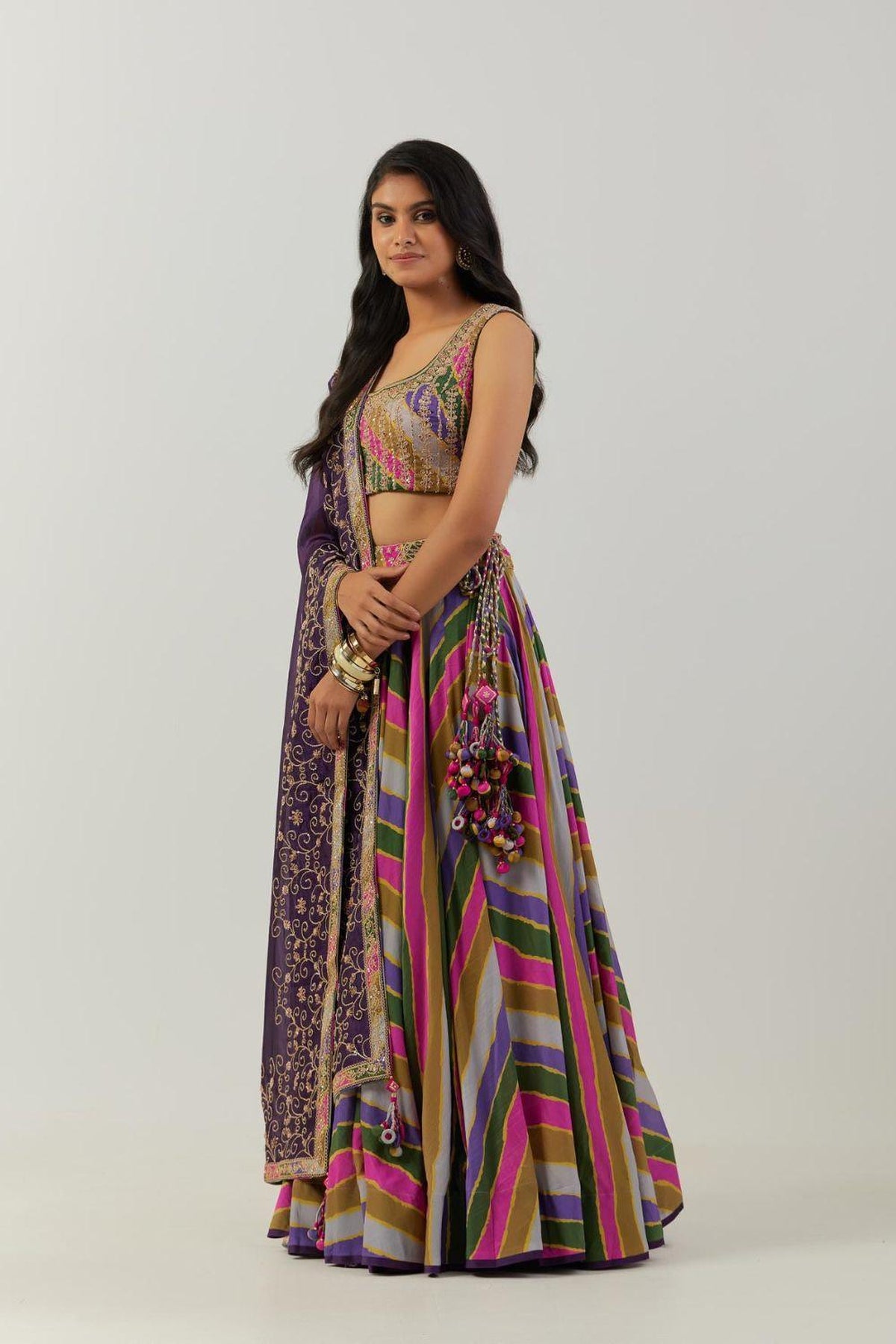 Grey & Purple Lehenga With Heavy Dupatta