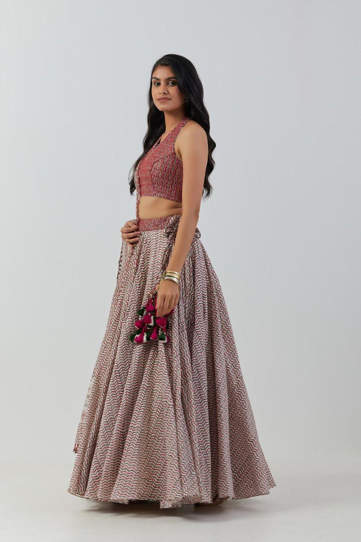 Ivory Printed Lehenga With Blouse & Dupatta