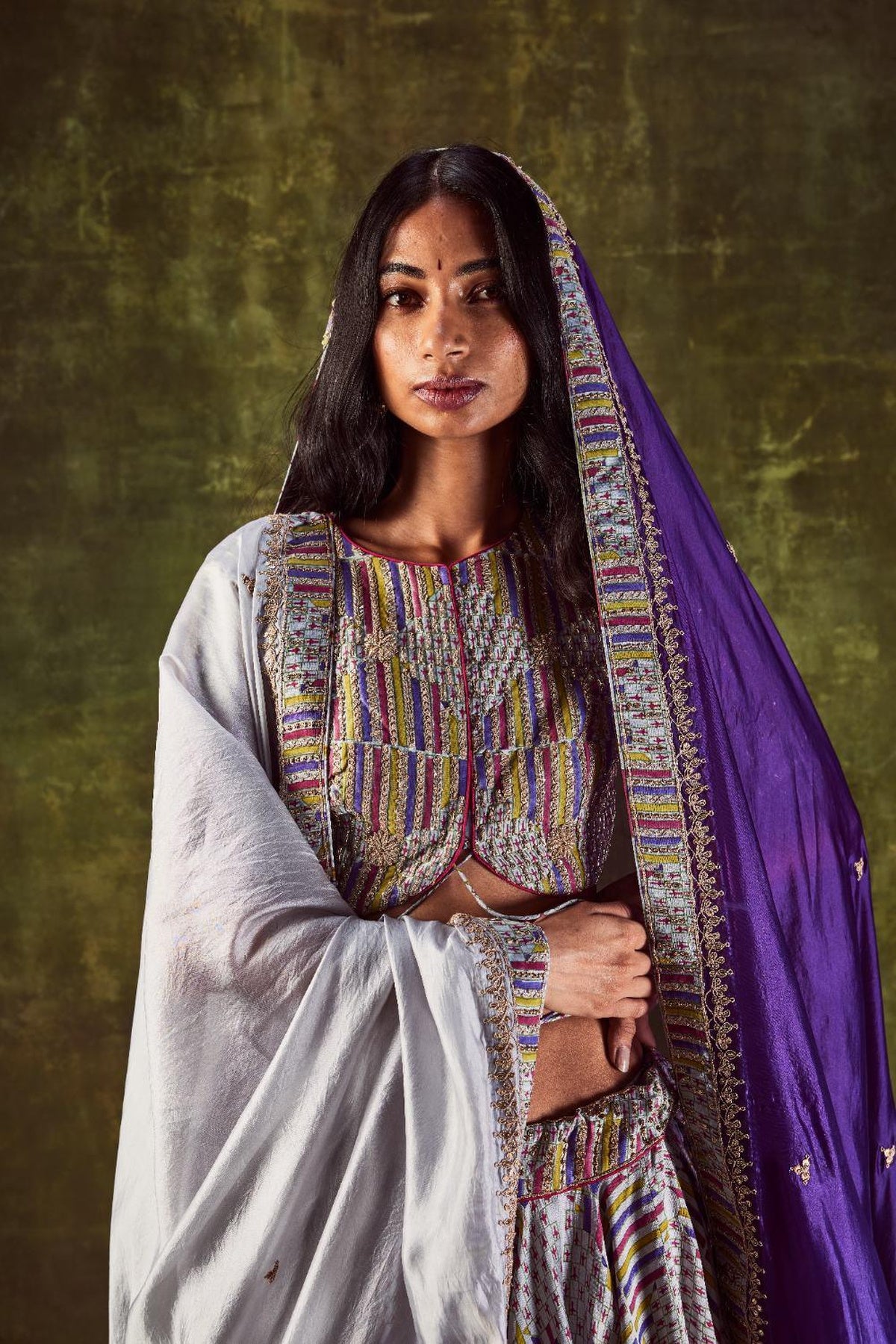 Grey Printed Lehenga Set