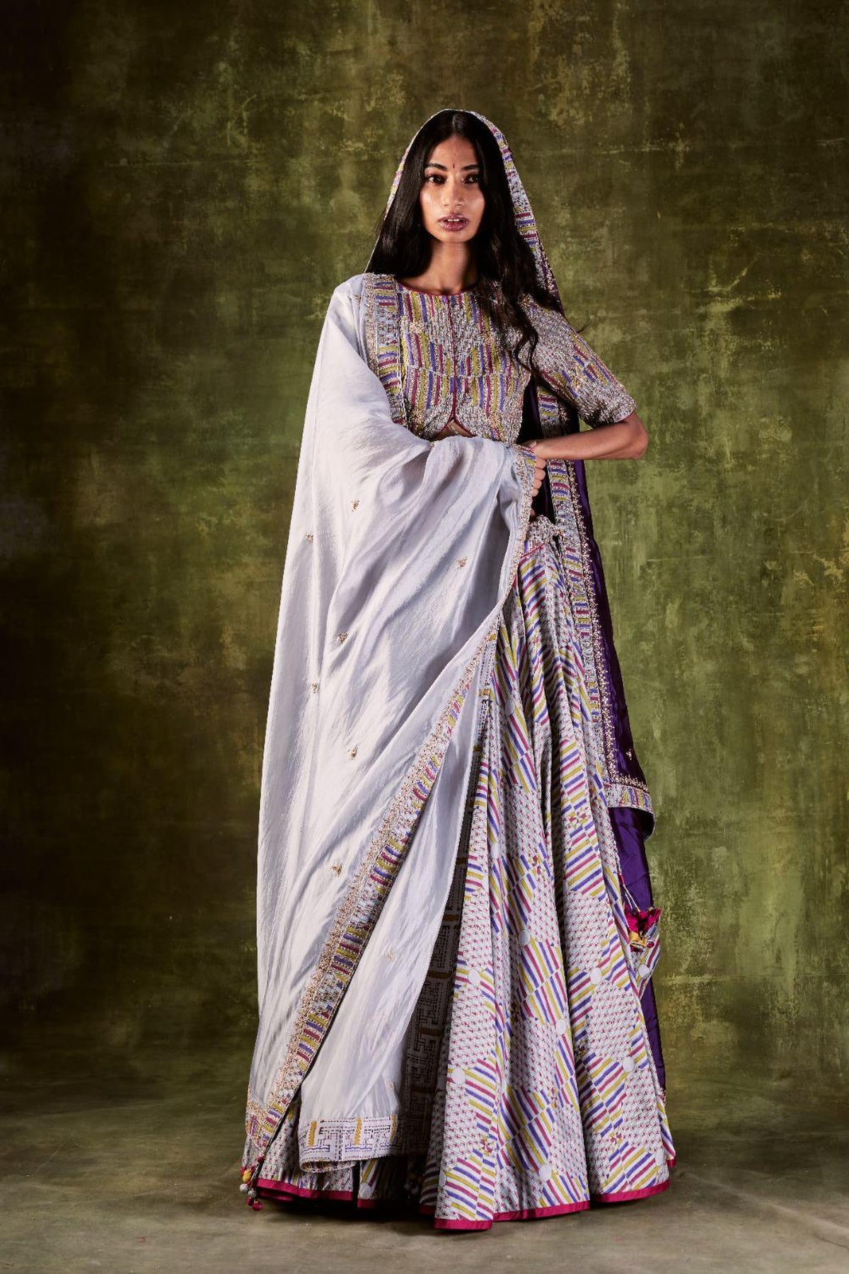 Grey Printed Lehenga Set