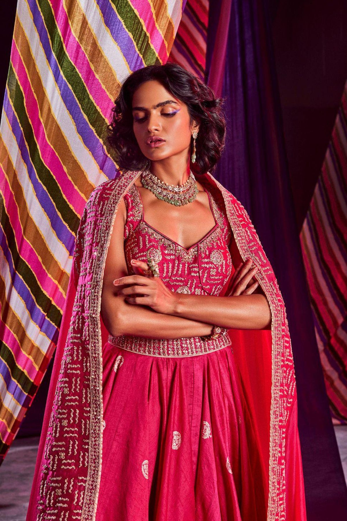 Rani Pink Heavy Lehenga Paired With Blouse & Dupatta