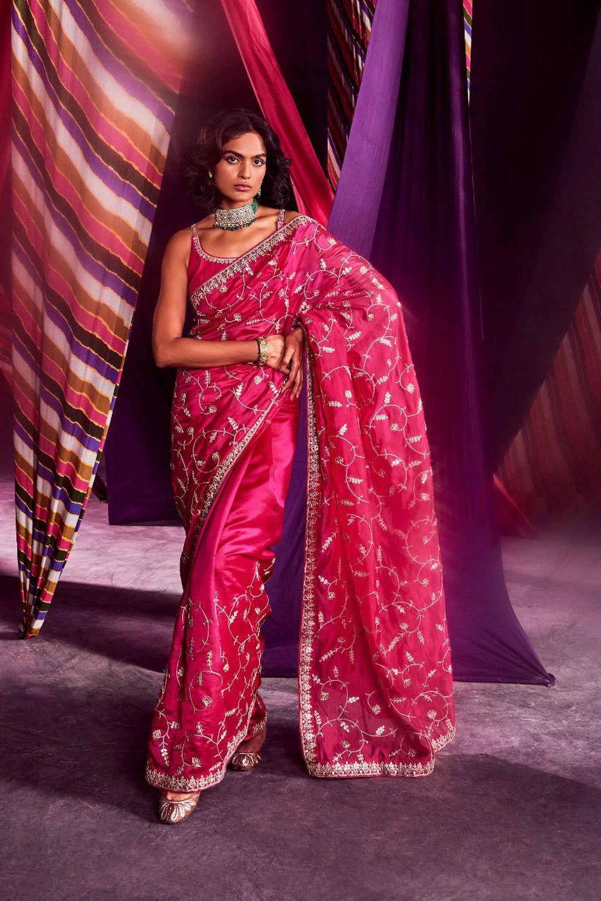 Rani Pink Saree With Blouse