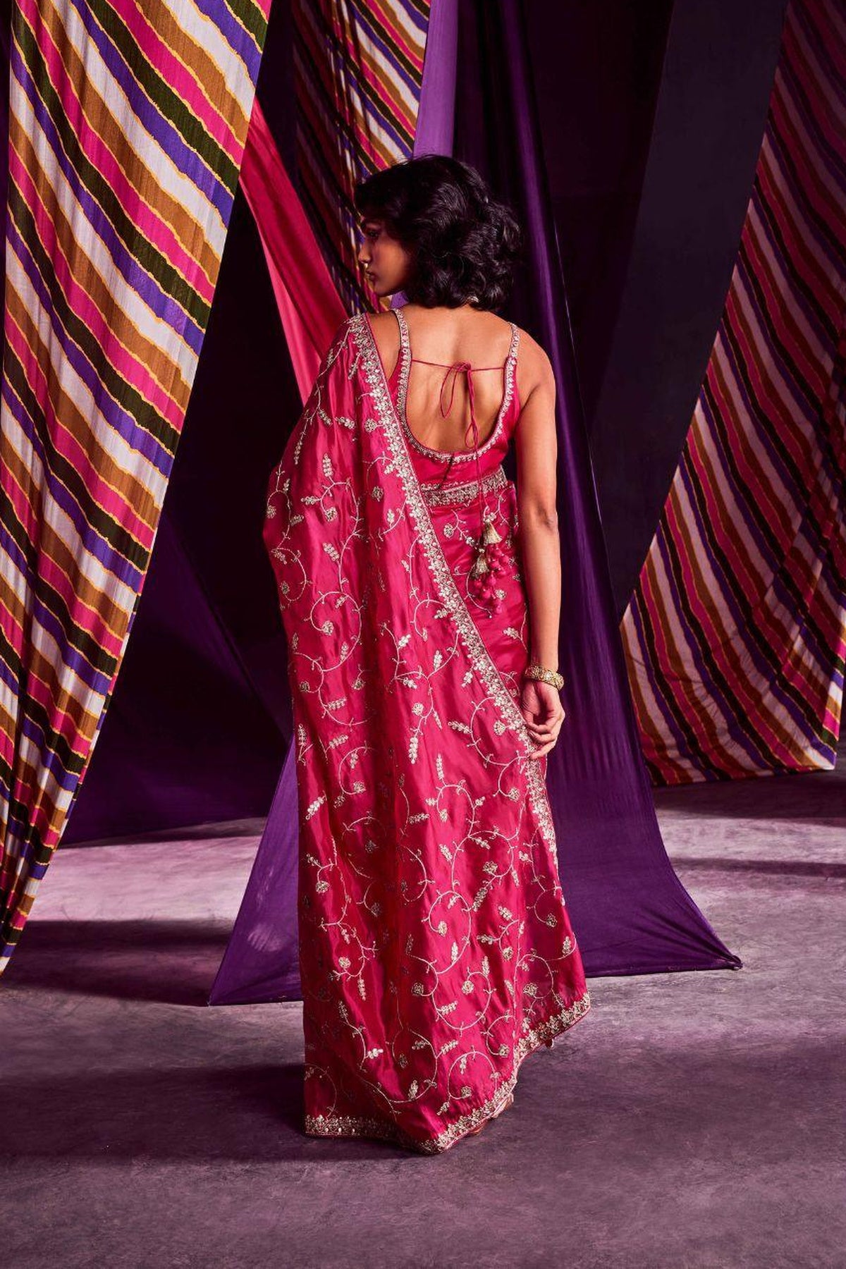 Rani Pink Saree With Blouse