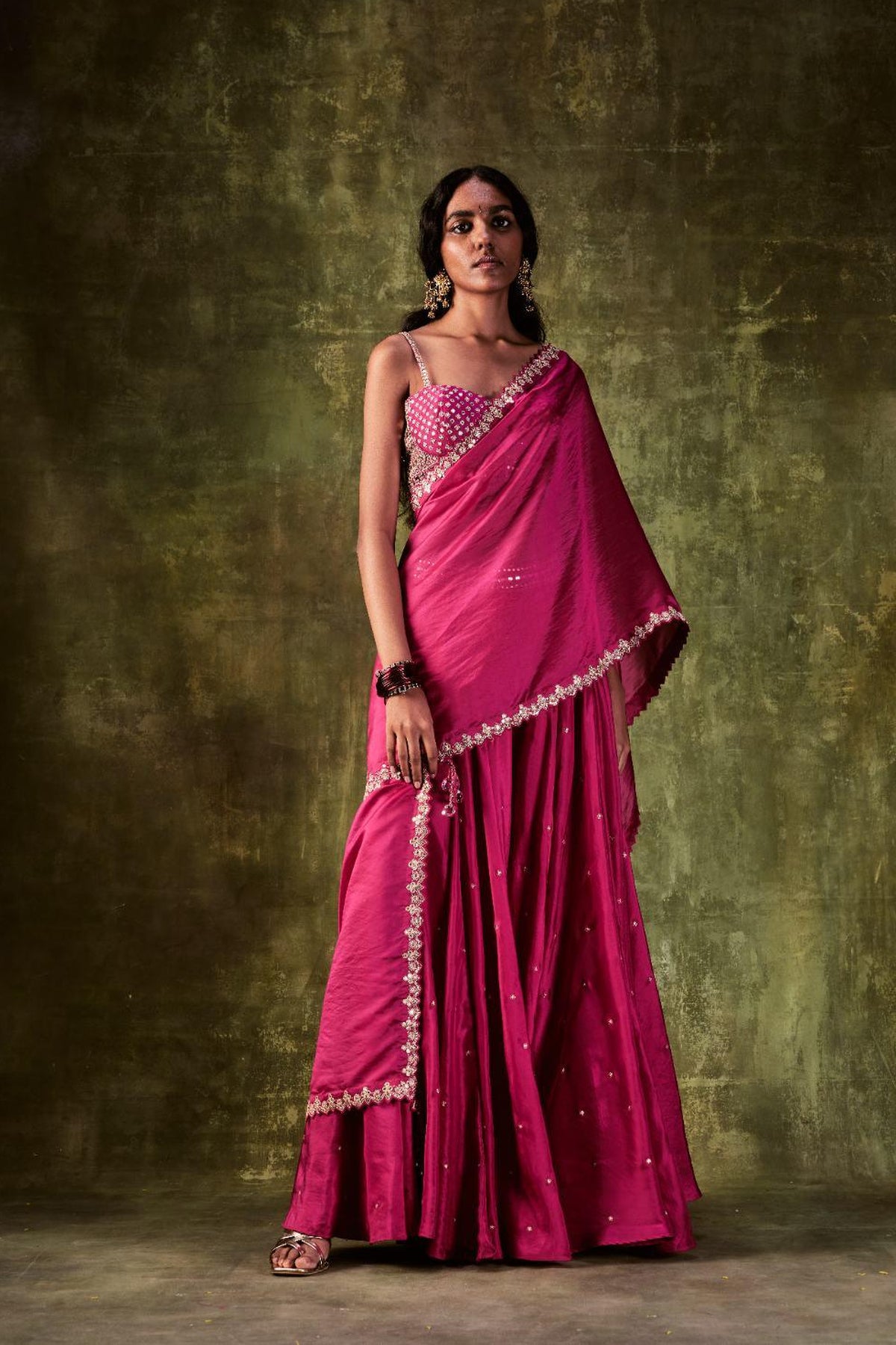 Rani Pink Sharara Paired With Bralette Set