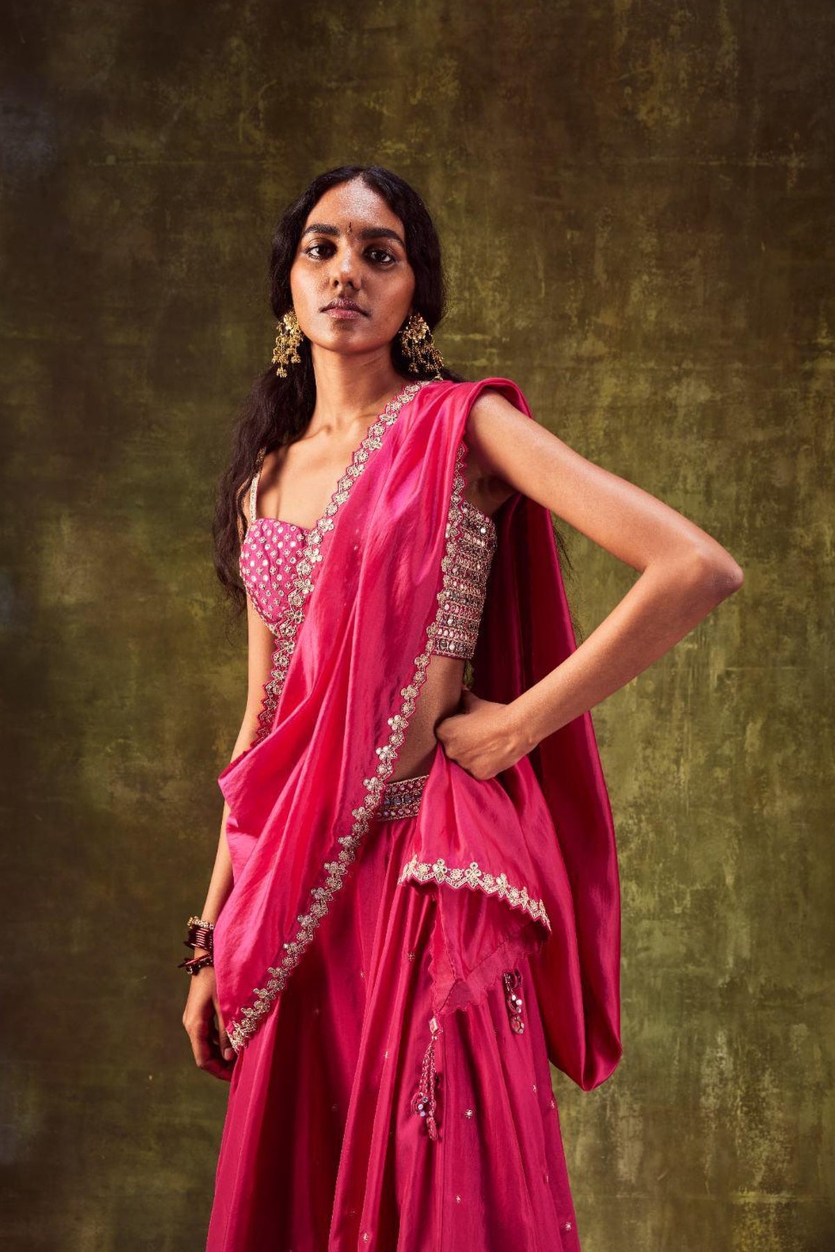 Rani Pink Sharara Paired With Bralette Set