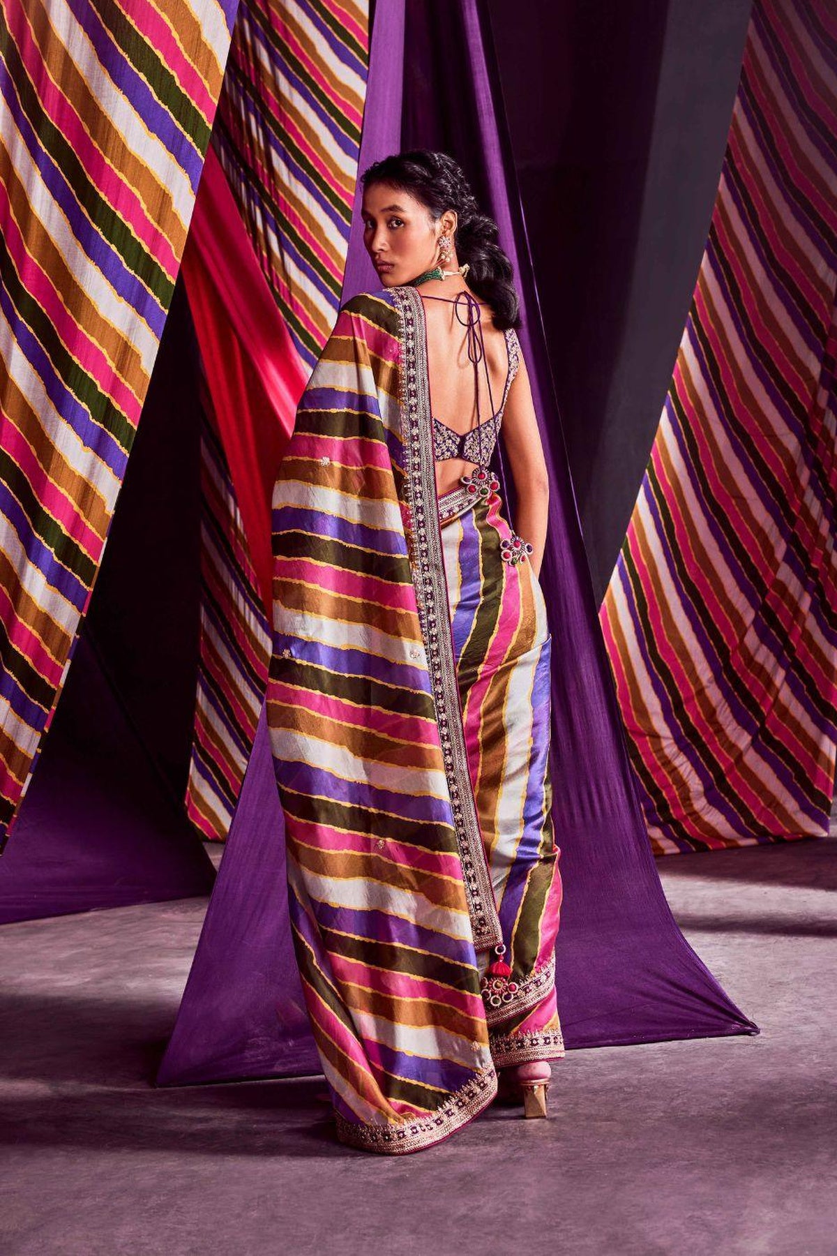 Stripes Printed Saree Set
