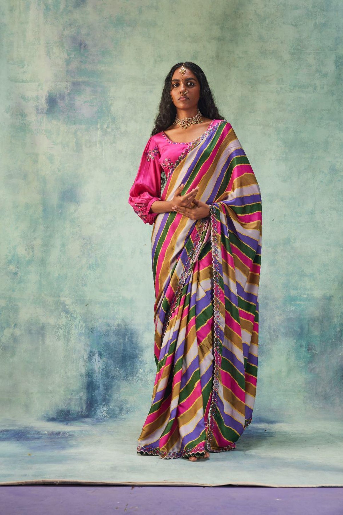 Stripes Saree With Rani Blouse