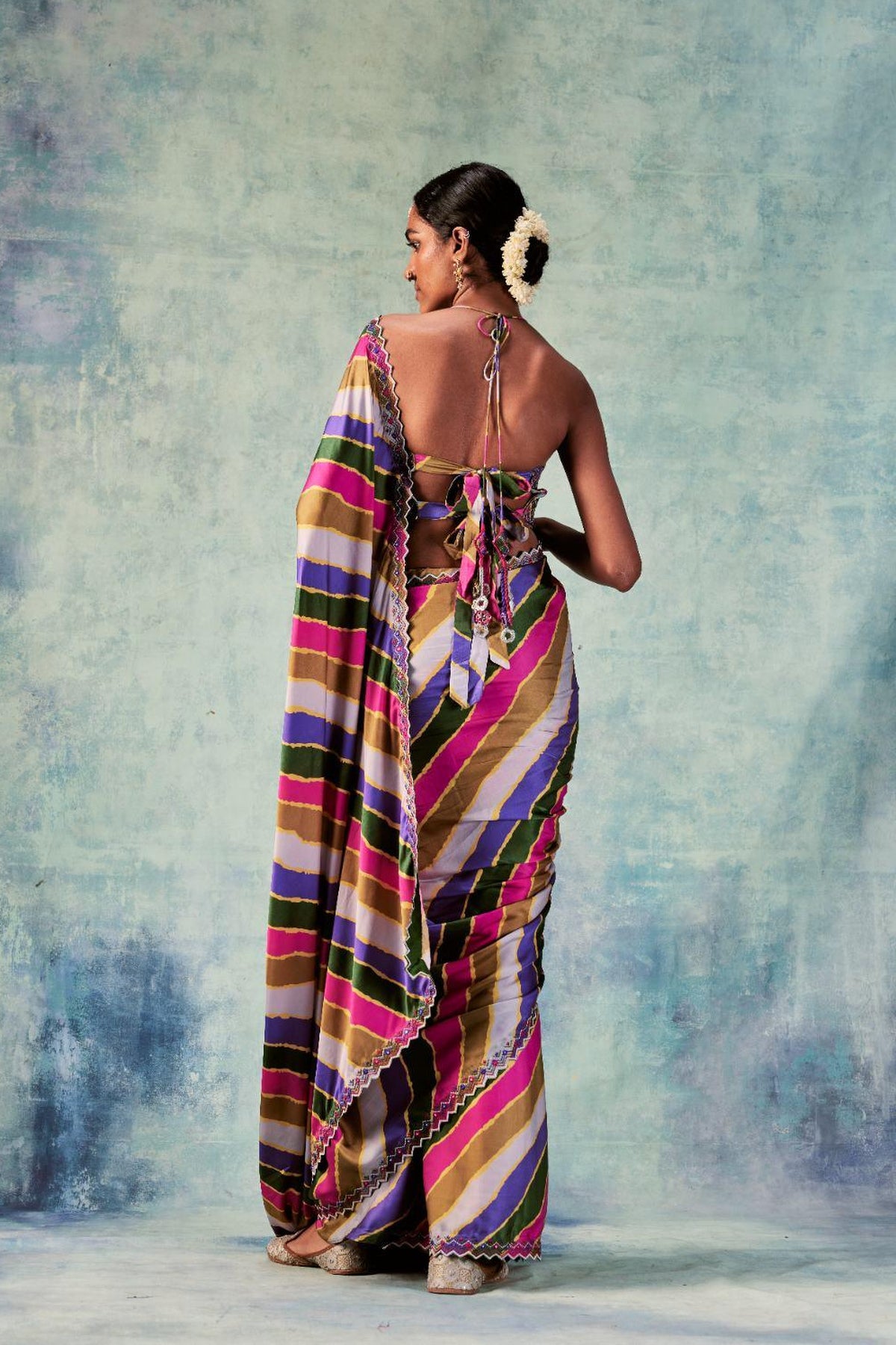 Stripes Saree With Rani Blouse