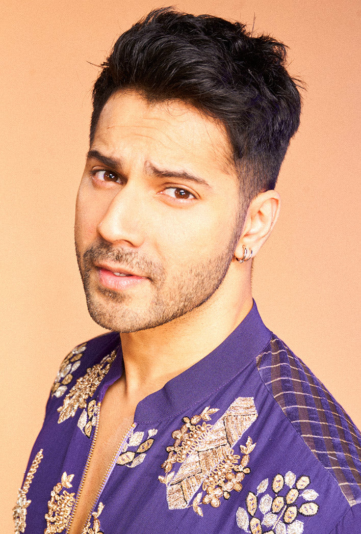 Varun Dhawan in PURPLE COLOUR EMBROIDERED STRIPE KURTA WITH STRIPE JOGGER PANTS