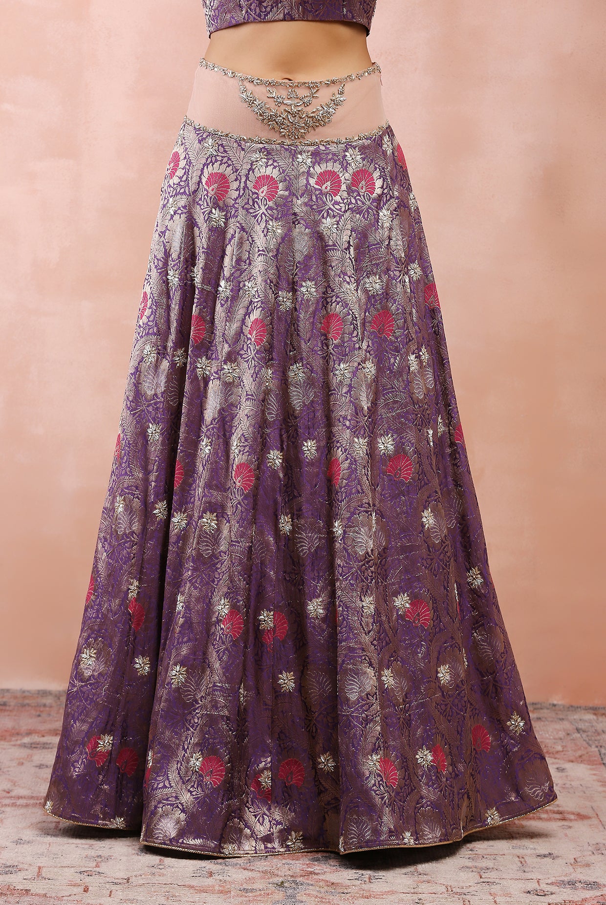 PURPLE EMBROIDERED CHOLI AND LEHENGA WITH ROSE PINK DUPATTA