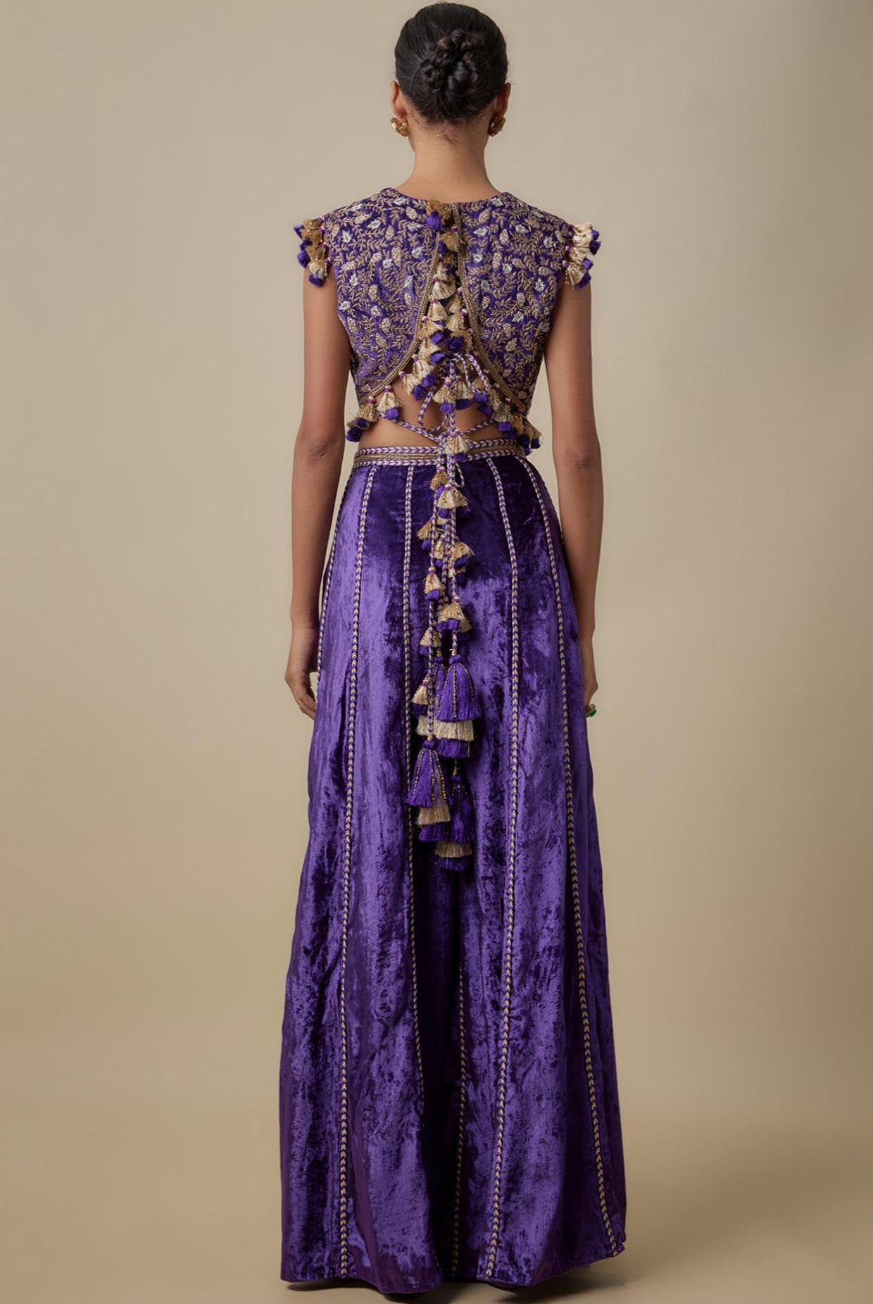 Purple Embroidered Choli With Embroidered Sharara Pant