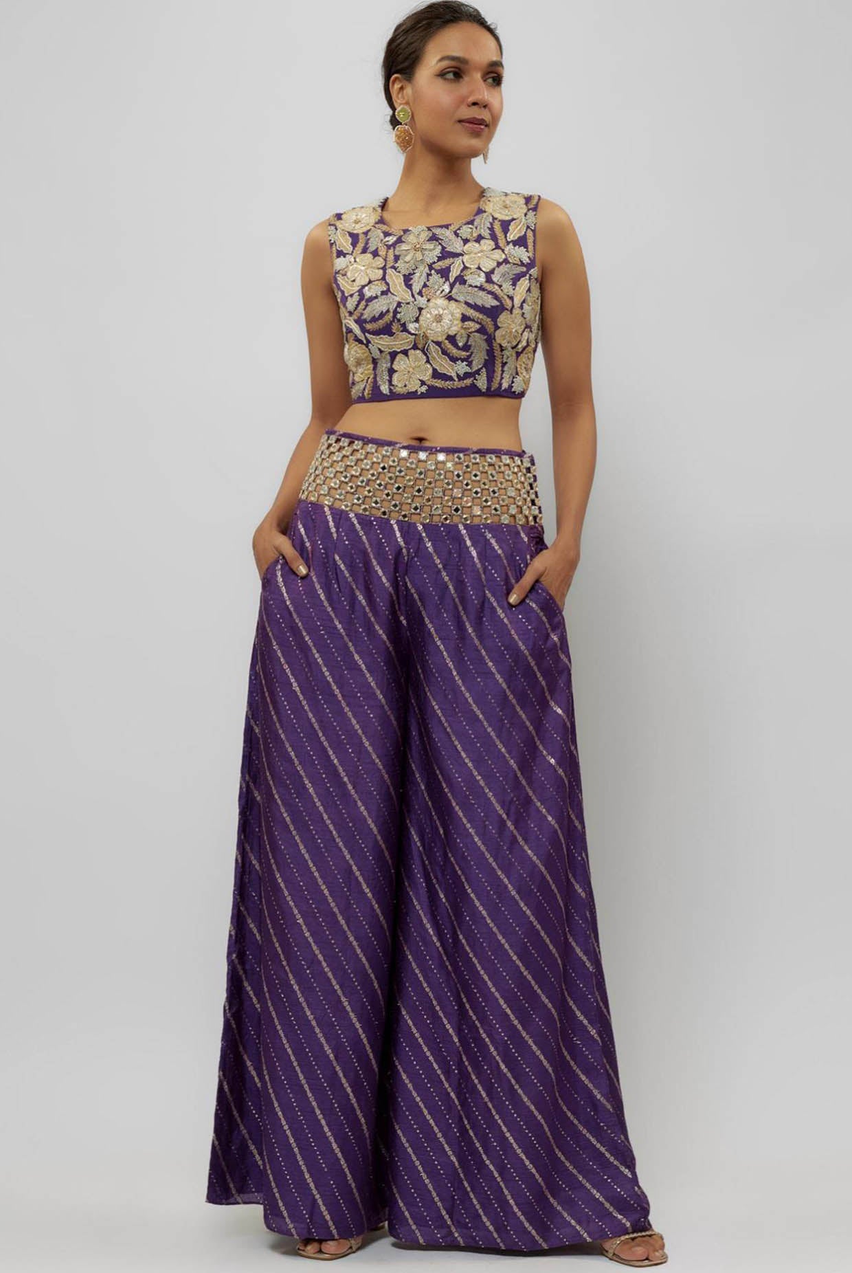 Purple Embroidered Choli With Palazzo
