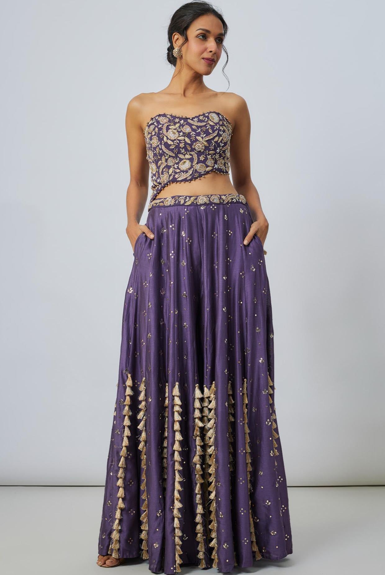 Purple Embroidered Choli With Sharara