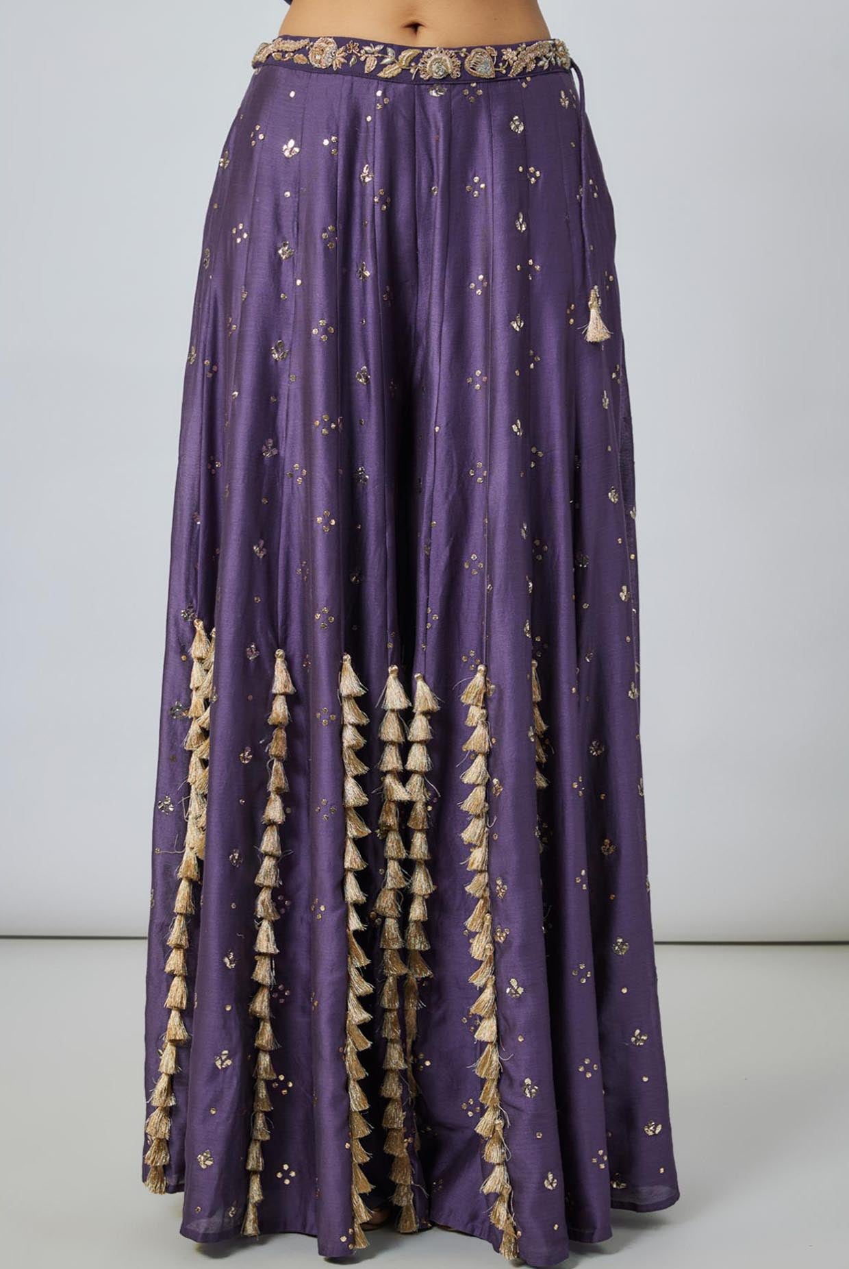 Purple Embroidered Choli With Sharara