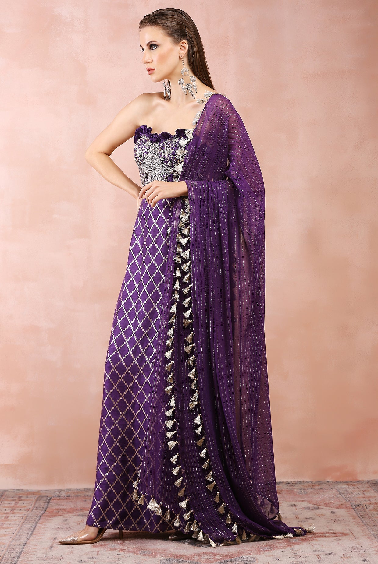 PURPLE EMBROIDERED CORSET BUSTIER WITH SKIRT AND DUPATTA