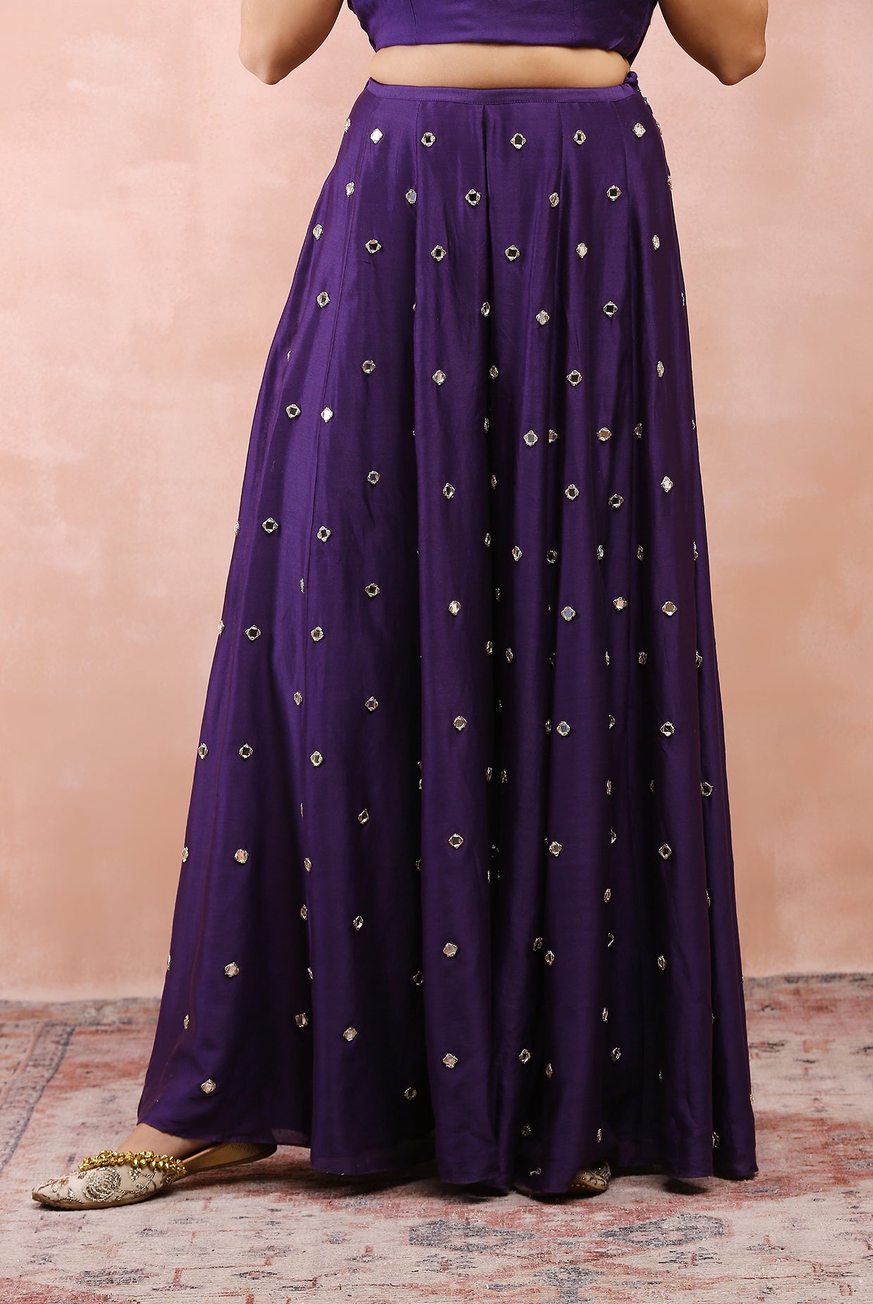 PURPLE EMBROIDERED TUBE BACKLESS KURTA WITH SHARARA AND DUPATTA