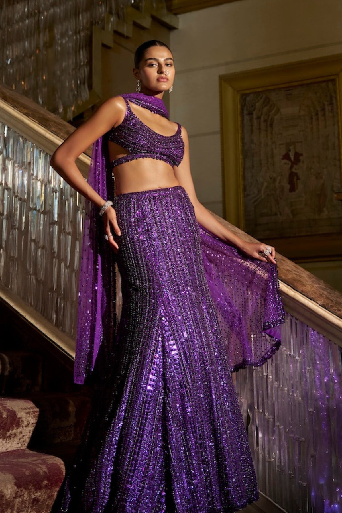 Purple Sequin Skirt Set