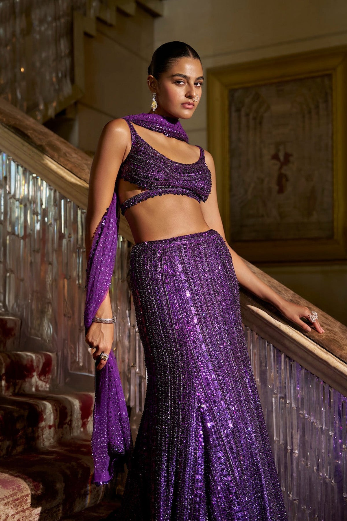 Purple Sequin Skirt Set