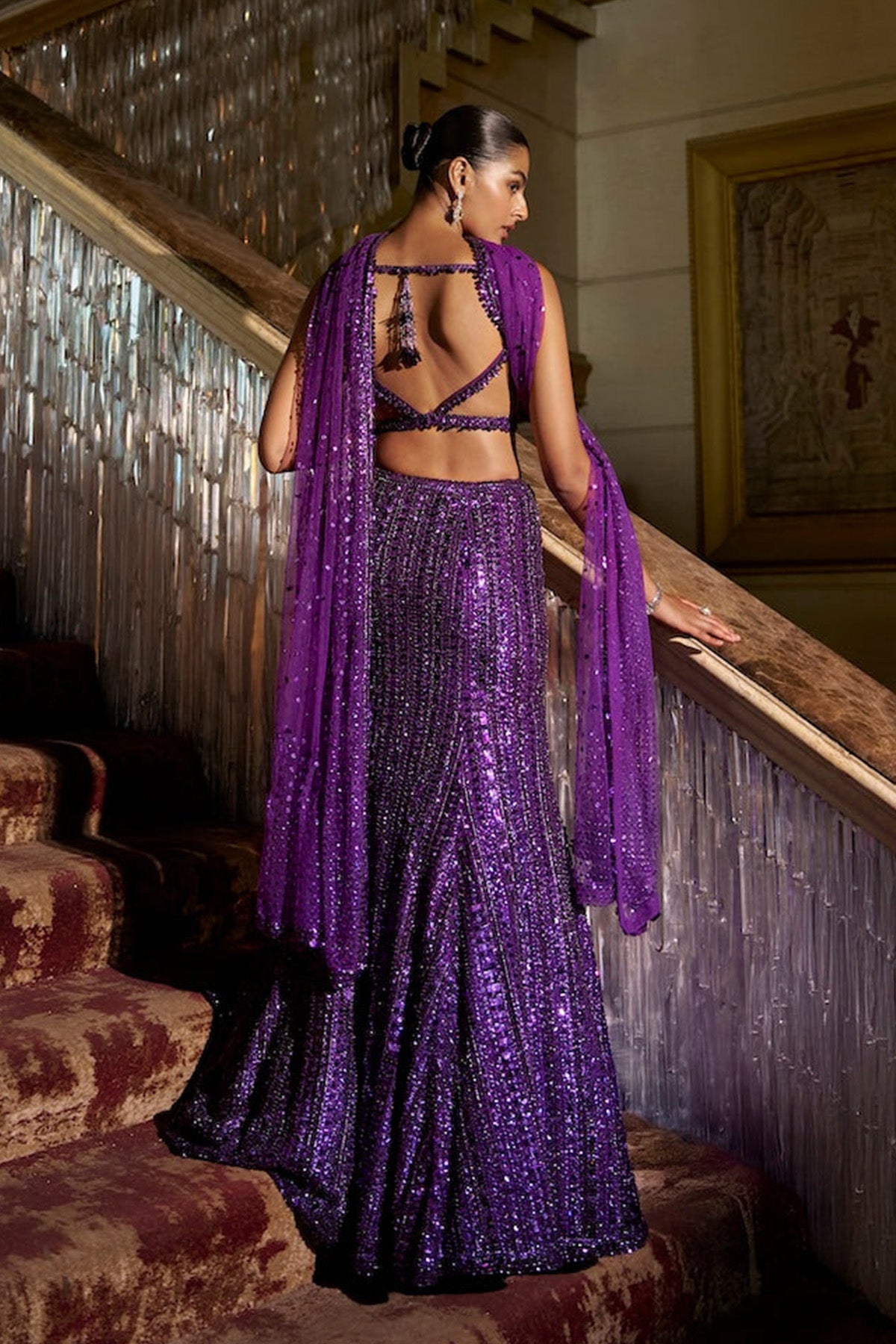 Purple Sequin Skirt Set