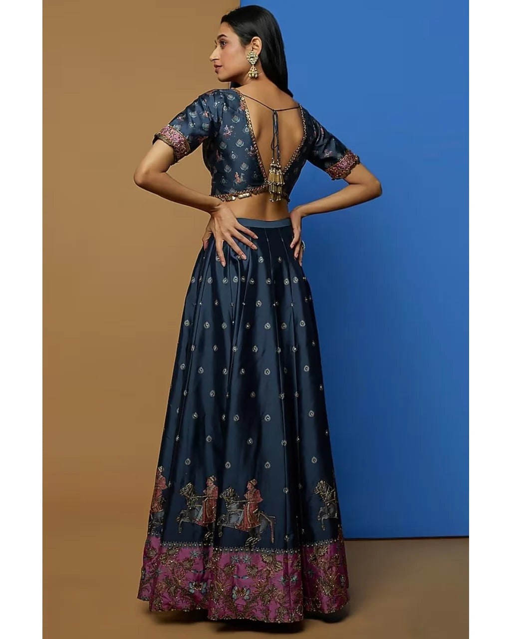 Blue Steed Embroidered Lehenga Set