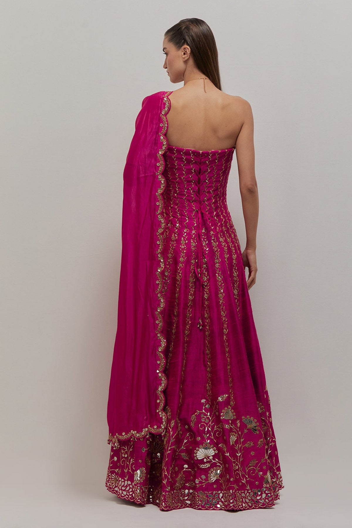 Raspberry Off Shoulder Anarkali set