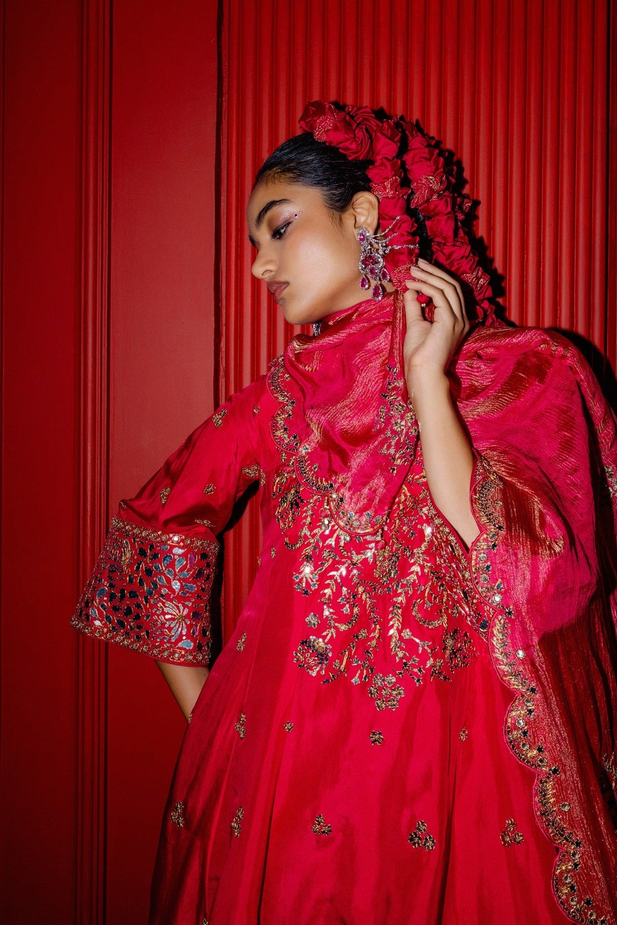 Raspberry Short Anarkali set