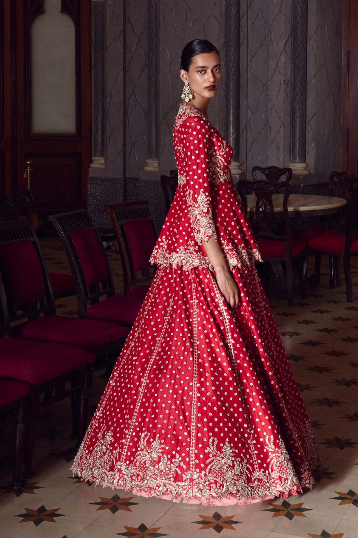 Red Athena Peplum Lehenga Set