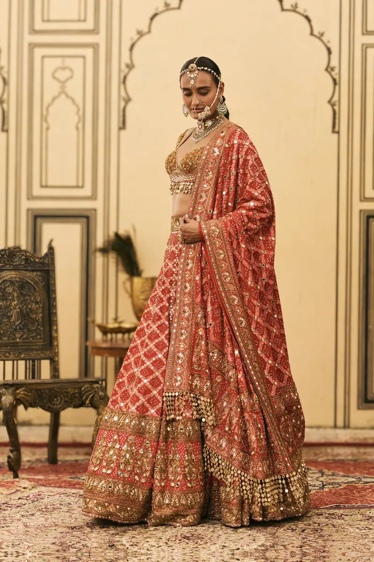 Red Bandhani Lehenga Set