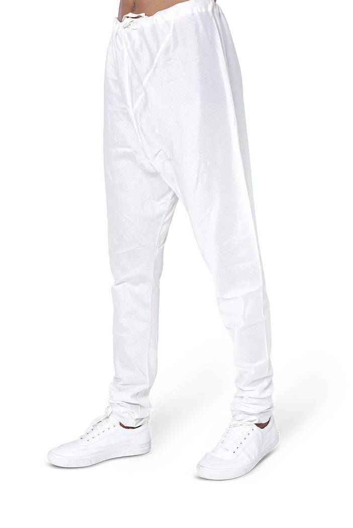 RED COLOUR PRINTED DUPION SILK BOMBER KURTA WITH OFF WHITE COLOUR COTTON SILK CHURIDAR