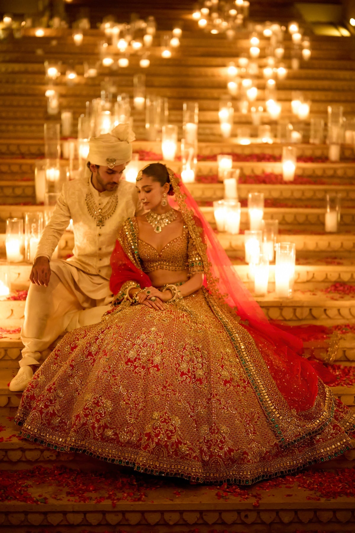 Red & Emerald Zardosi Lehenga Set