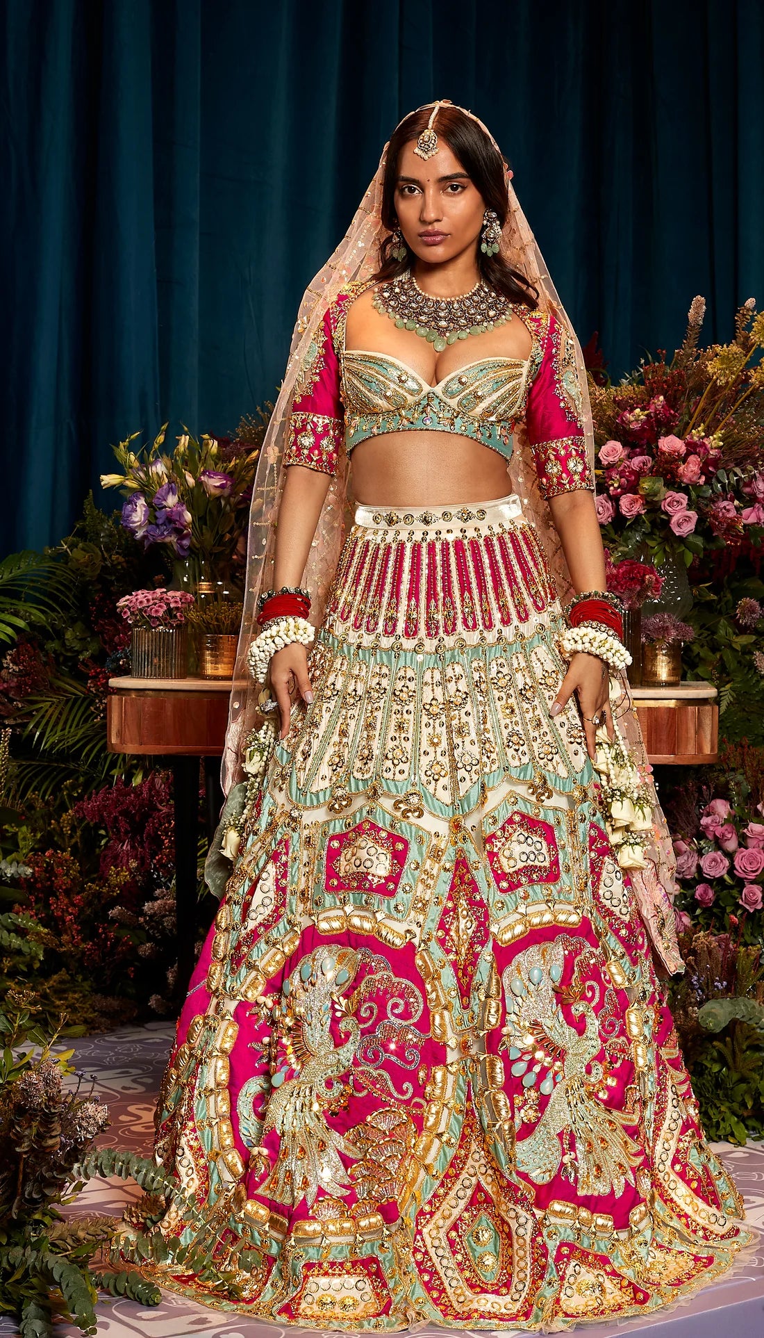 ROSE - IVORY AND RED LOVE STORY LEHENGA SET