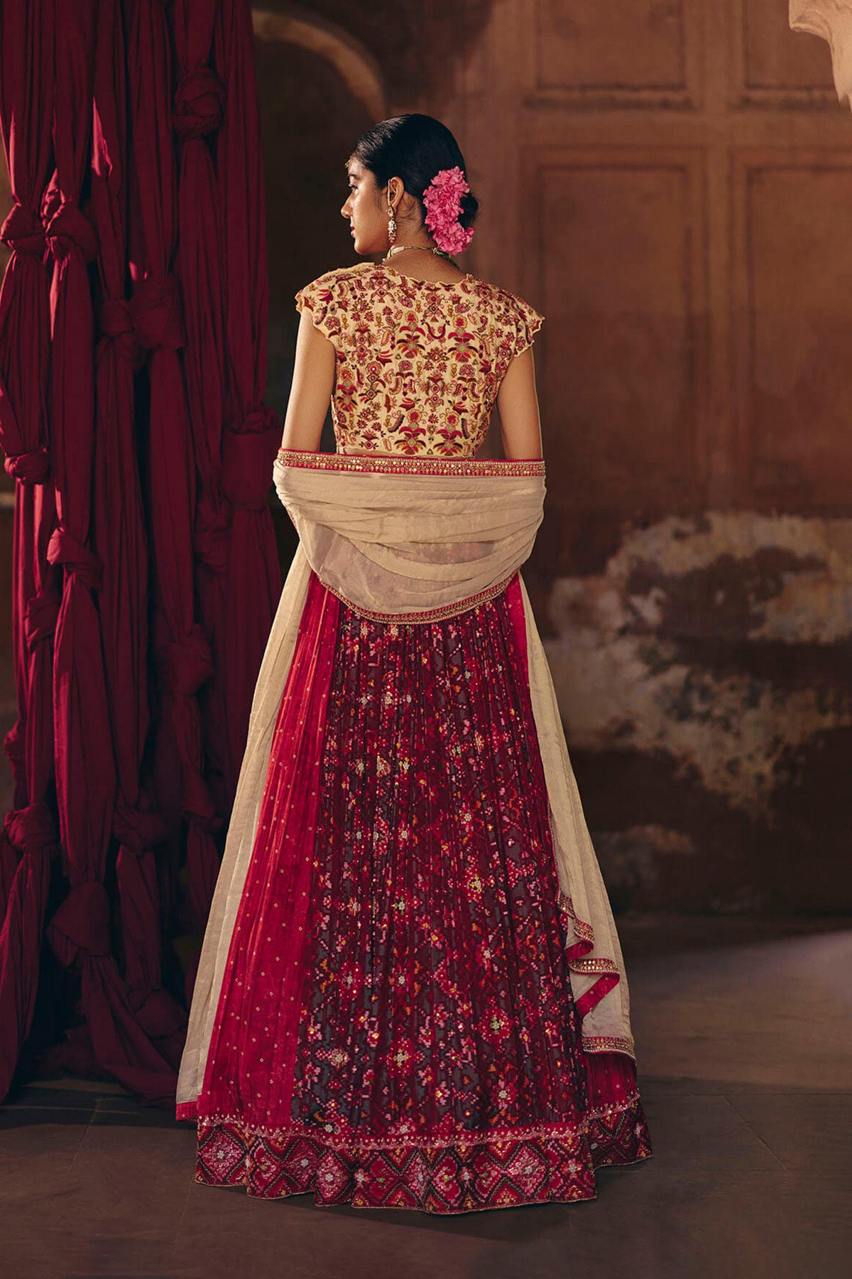 Red & Green Patola Lehenga