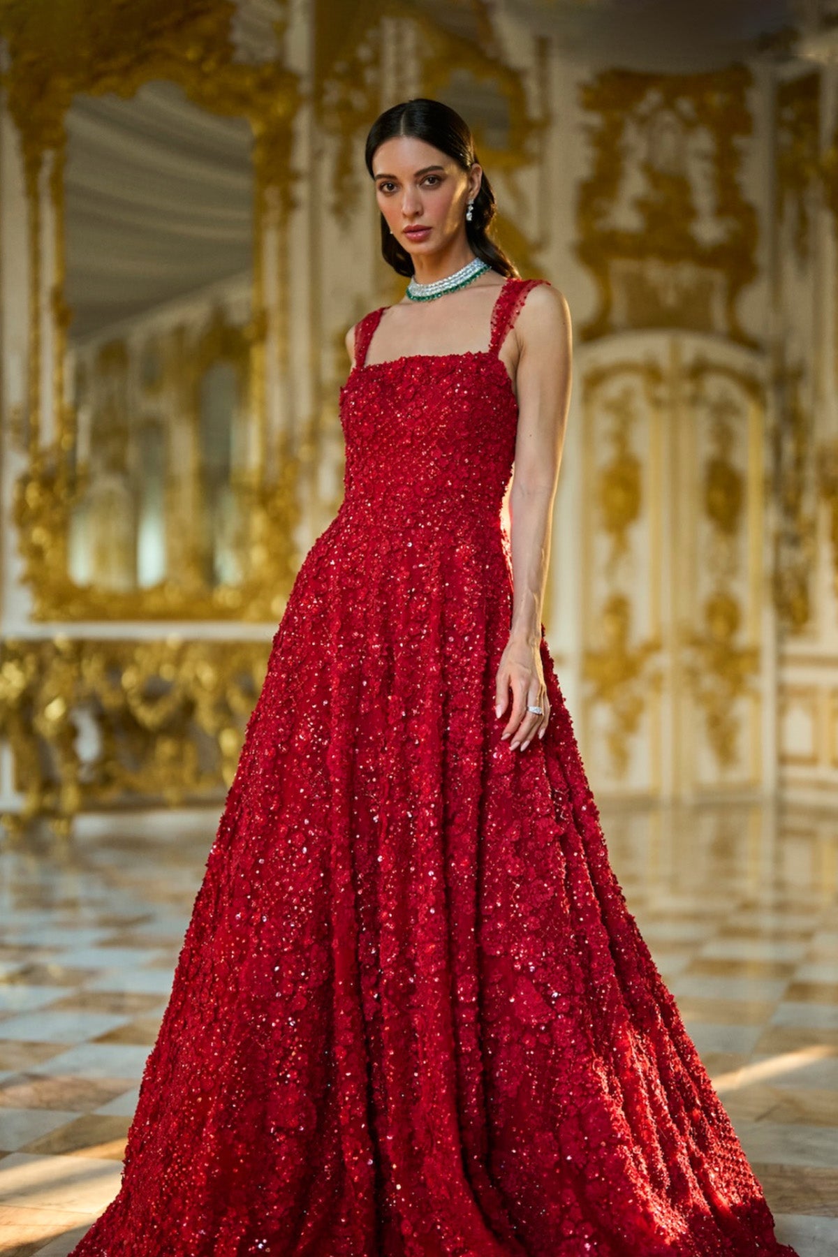 Red Three-Dimensional Gown