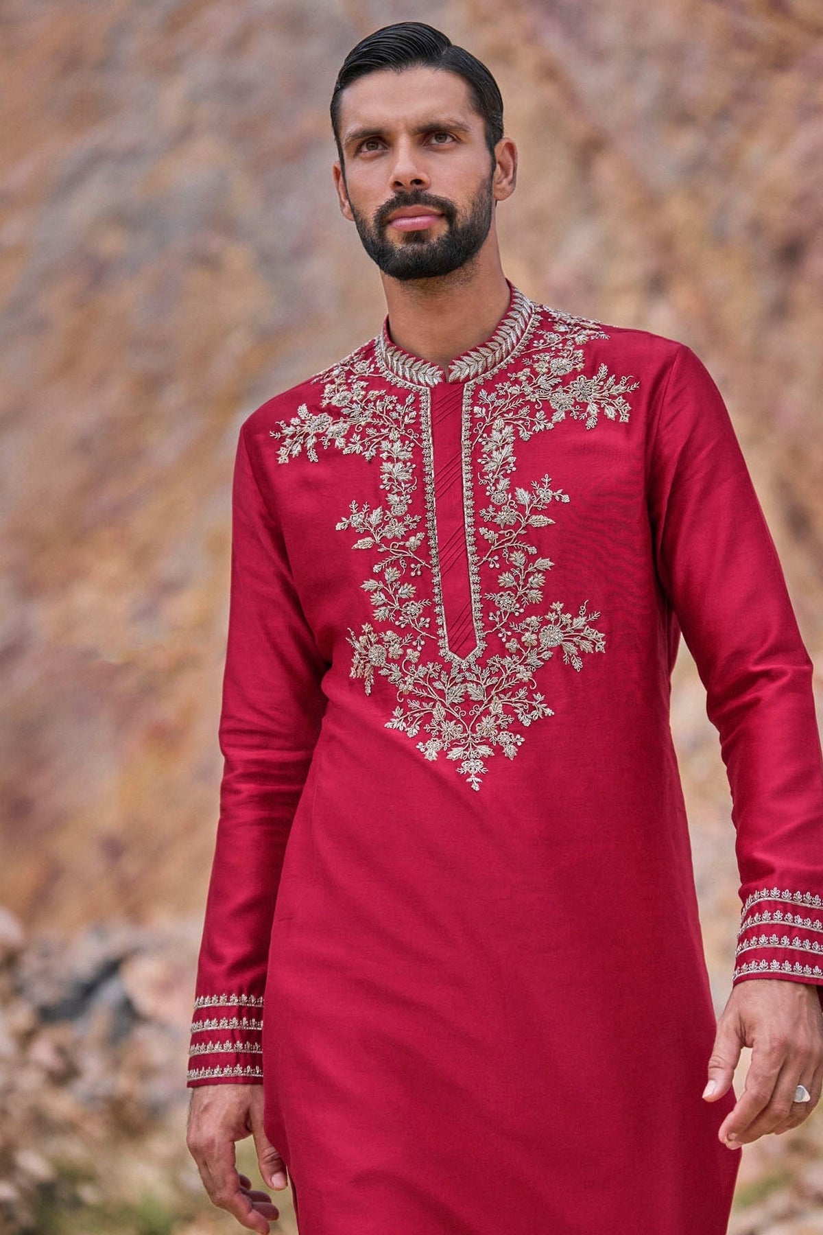 Red Zardozi Kurta Set
