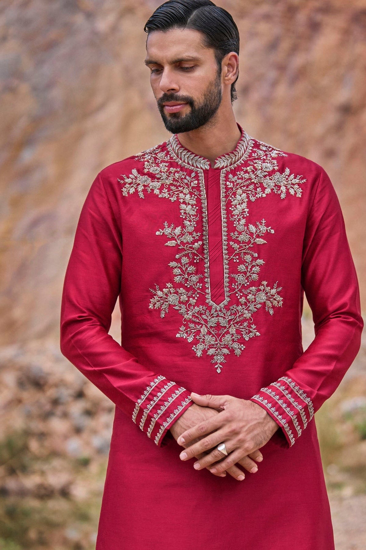 Red Zardozi Kurta Set
