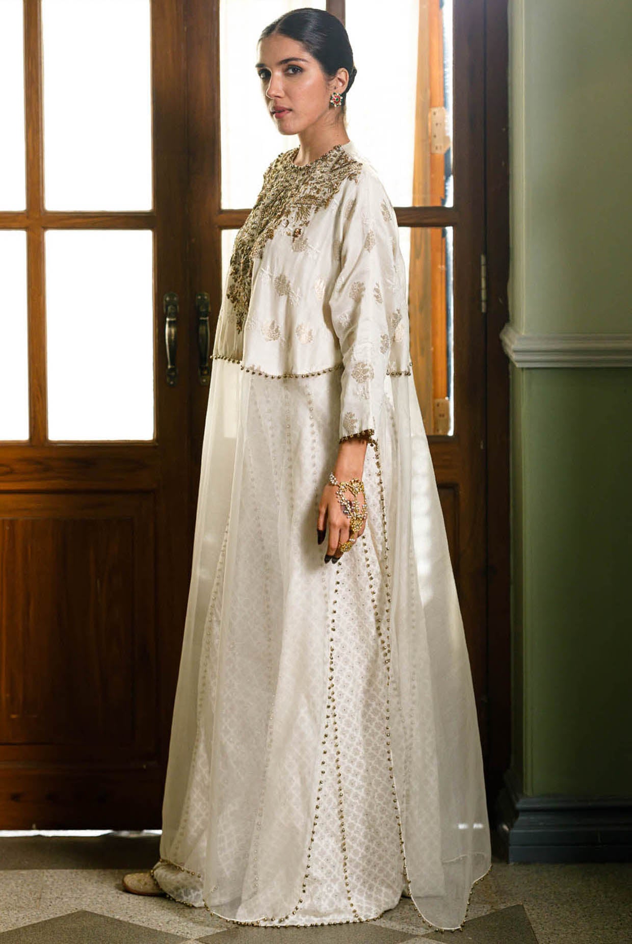 Roha Off White Anarkali Buta Embroidered Raneem Tunic With Sharara