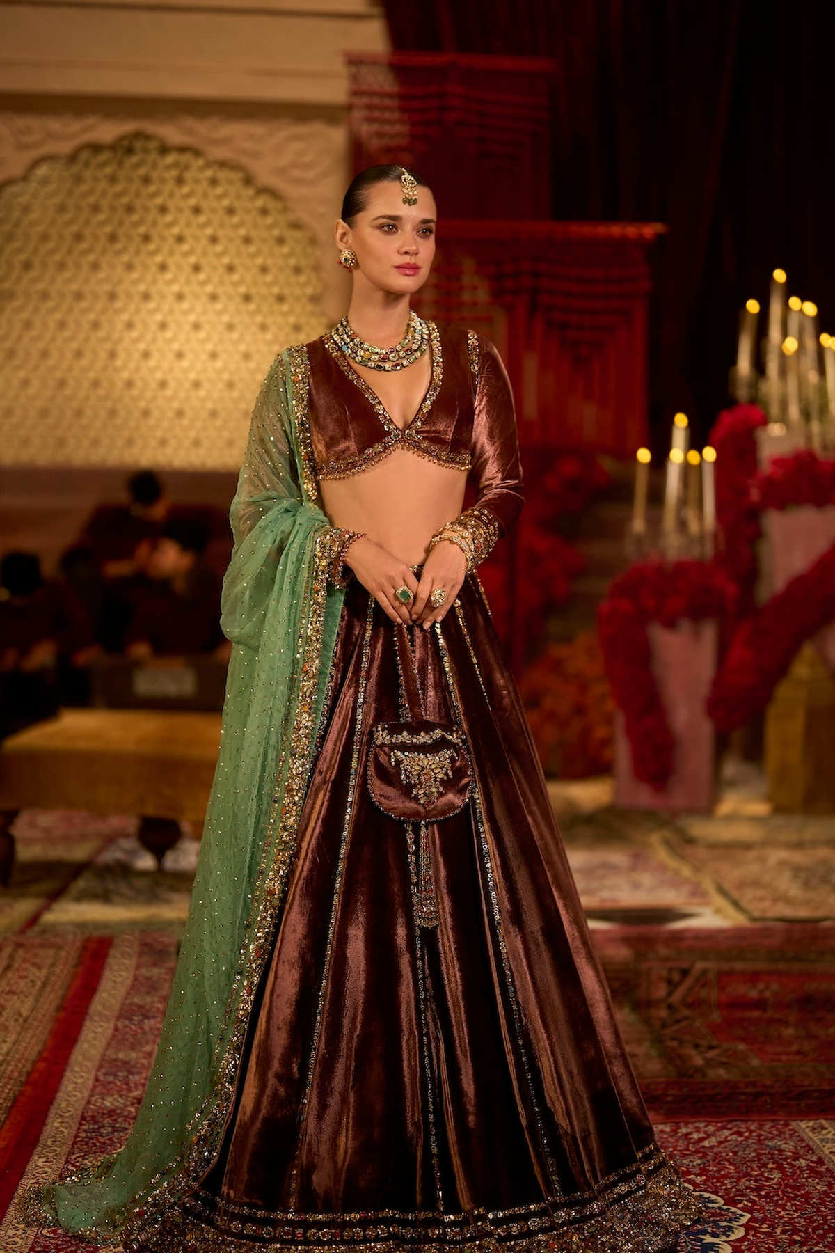 Rose Brown Velvet Lehenga Set