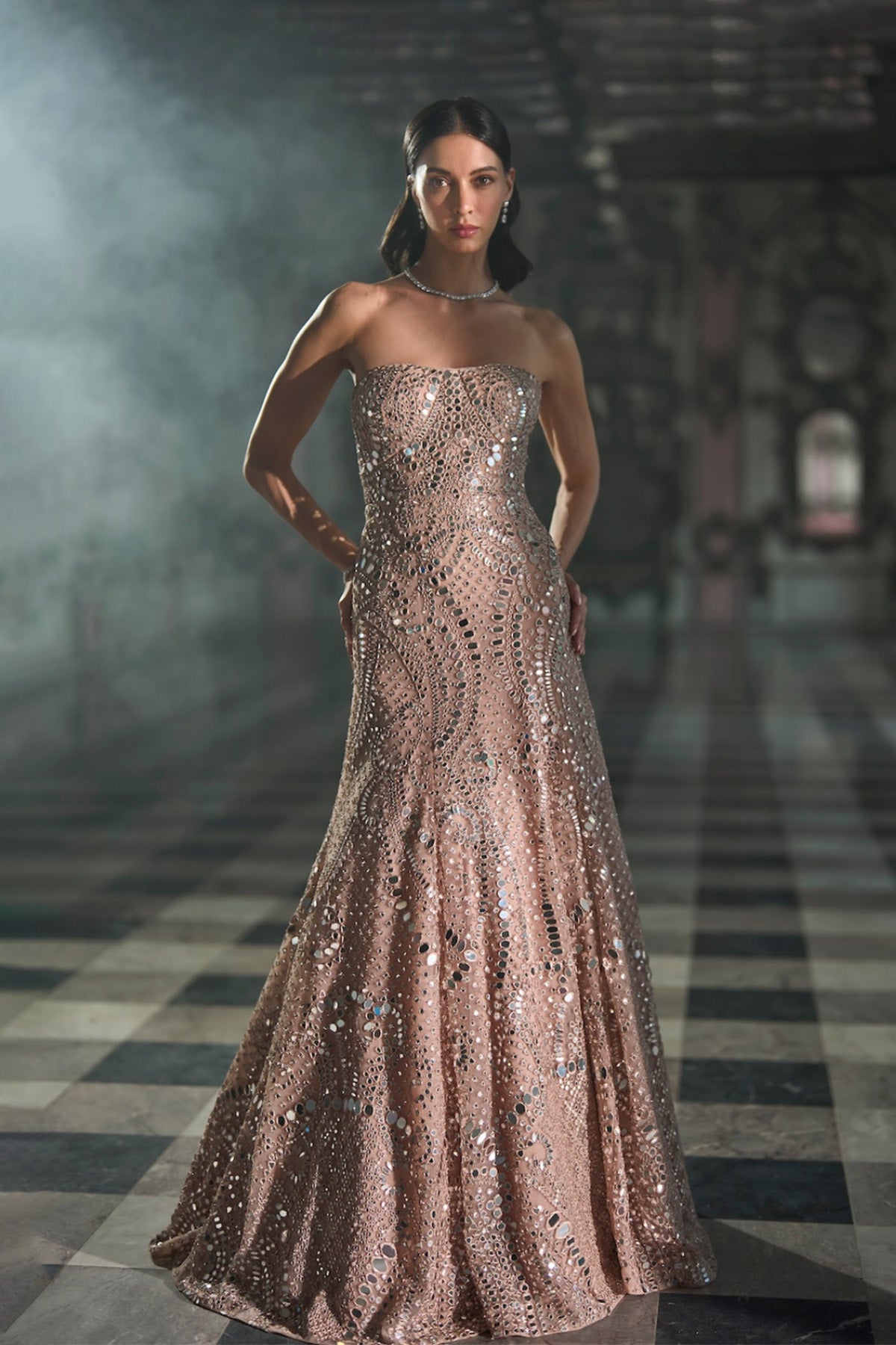 rose gold dress outfit Mirror Work Gown Military Ball