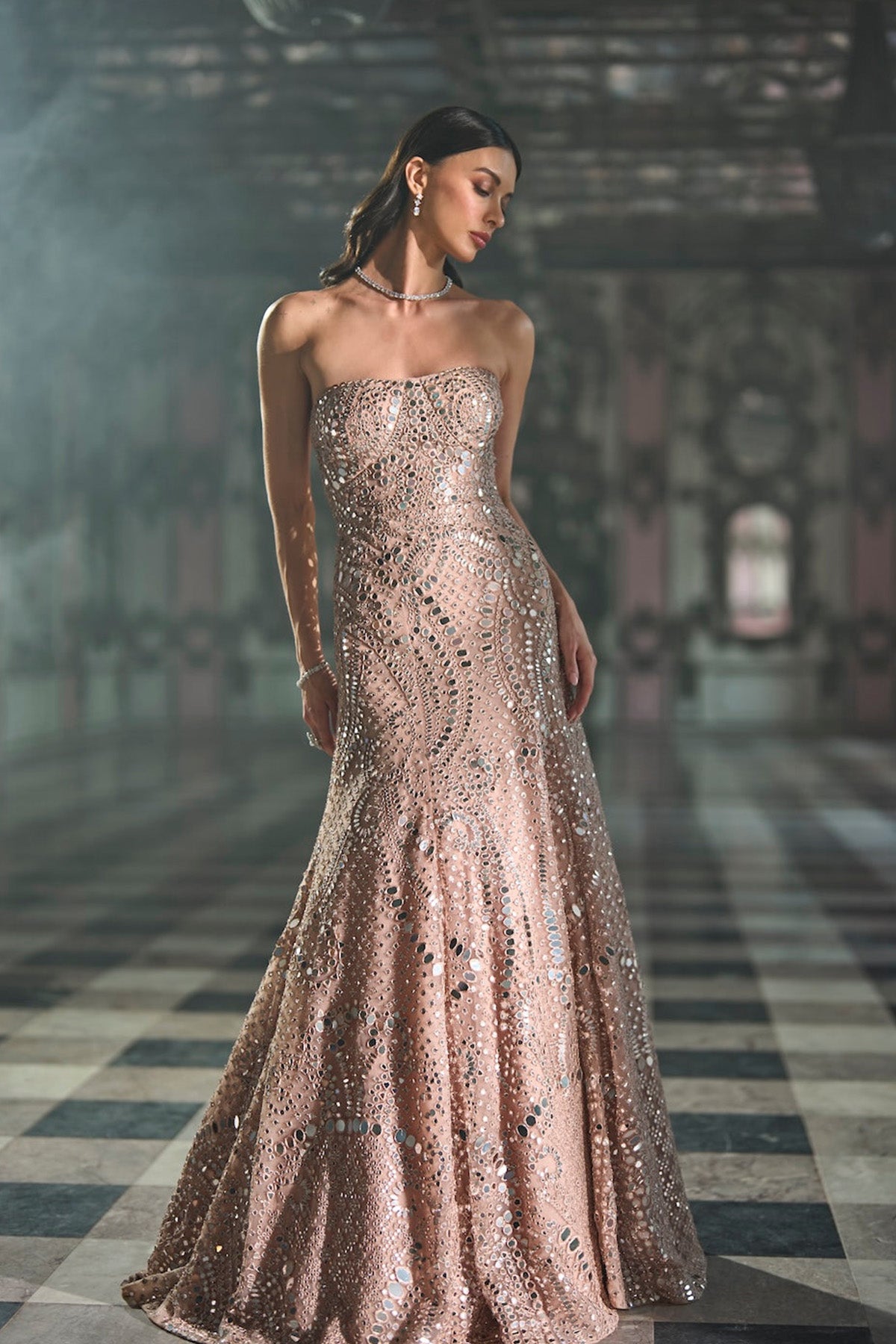 Rose Gold Mirror Work Gown