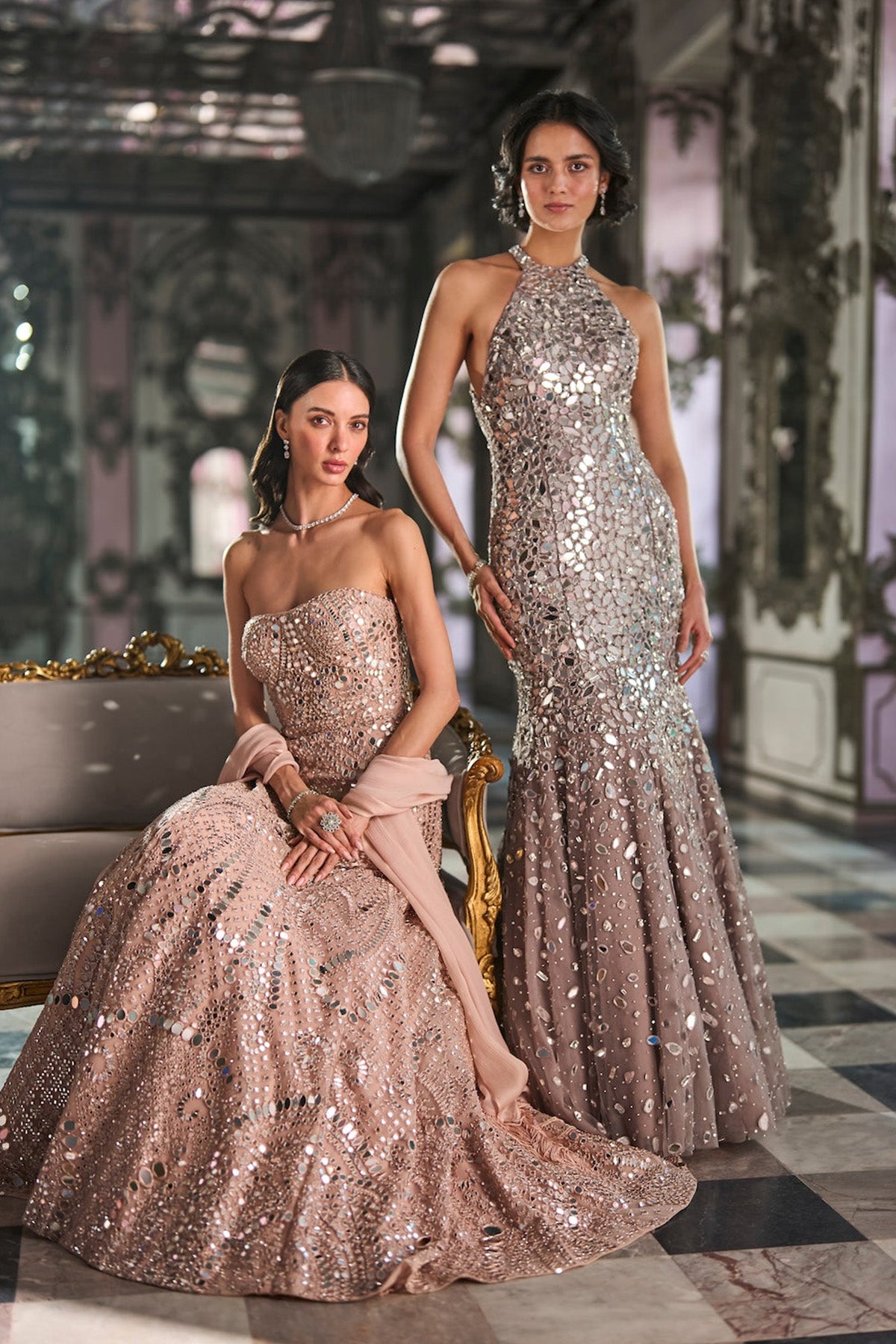 Rose Gold Mirror Work Gown