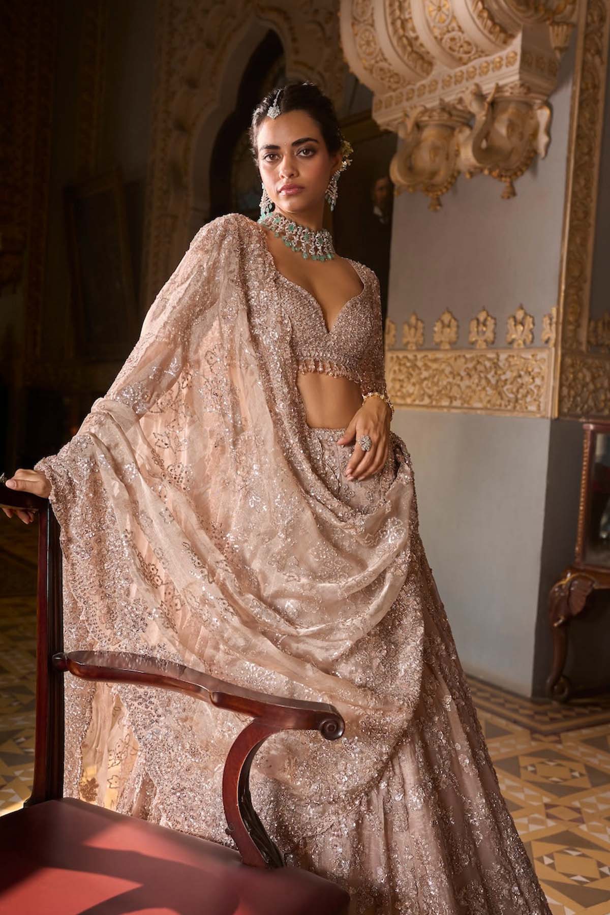 Rose Gold Tissue Lehenga Set