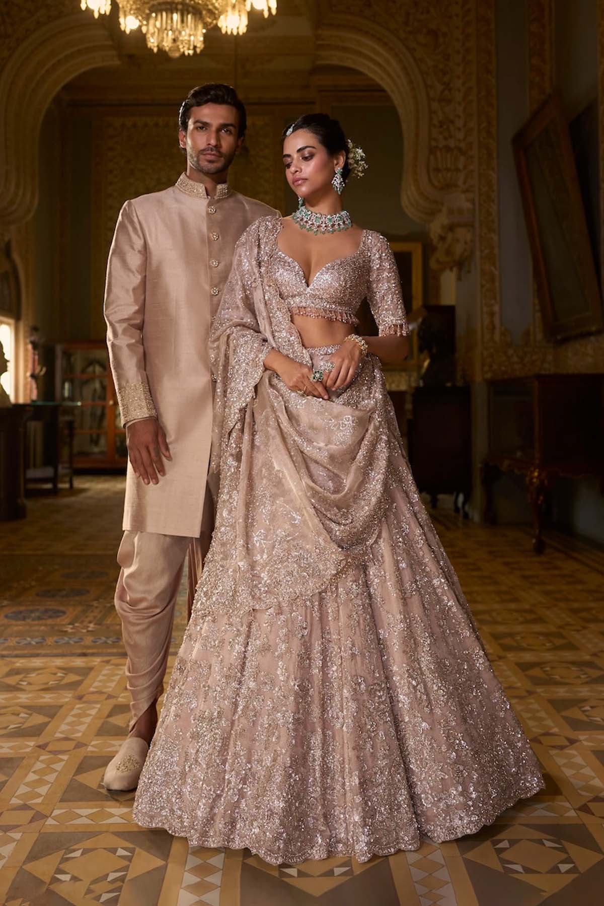 Rose Gold Tissue Lehenga Set