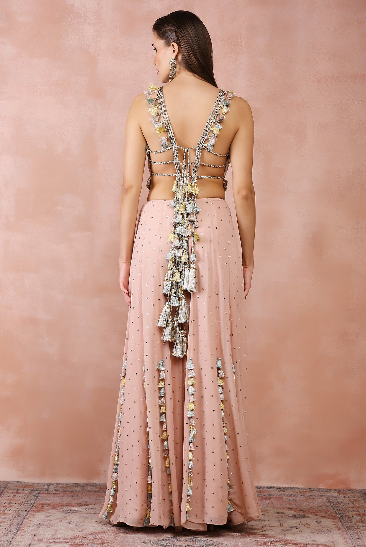 ROSE PINK APPLIQUE EMBROIDERED CHOLI WITH SHARARA