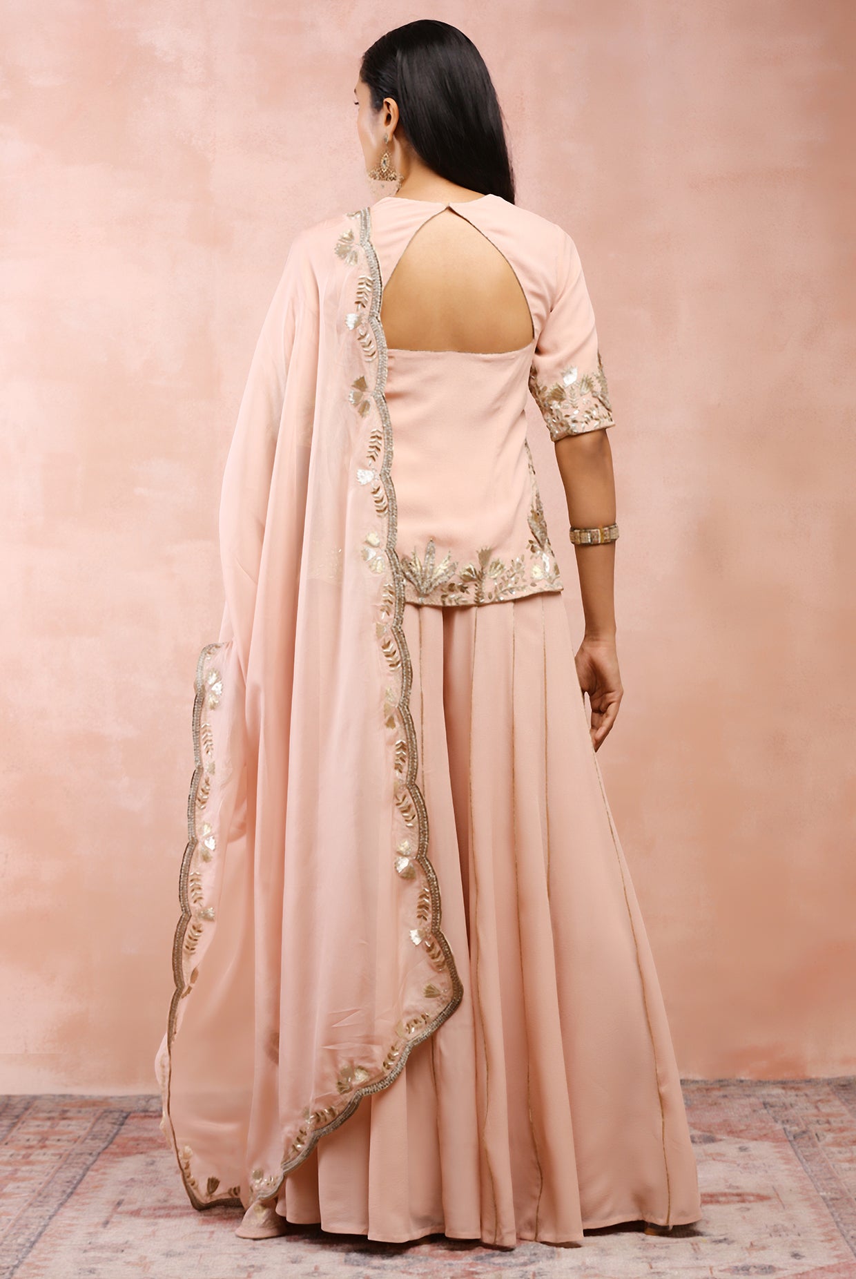 ROSE PINK BAGH EMBROIDERED KURTA WITH SHARARA AND DUPATTA