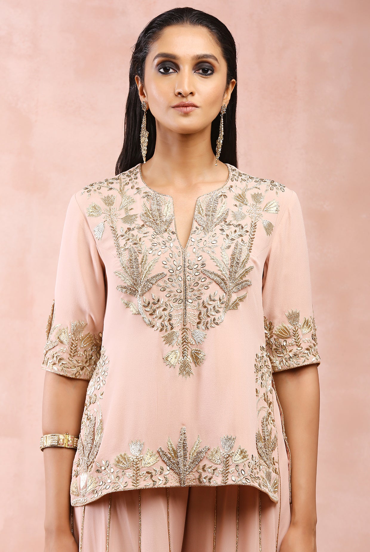 ROSE PINK BAGH EMBROIDERED KURTA WITH SHARARA AND DUPATTA