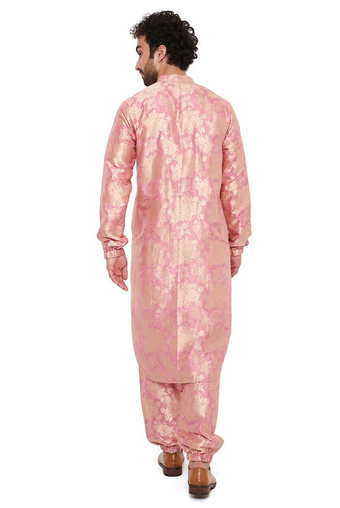 ROSE PINK SILK BROCADE BOMBER KURTA WITH JOGGER PANT