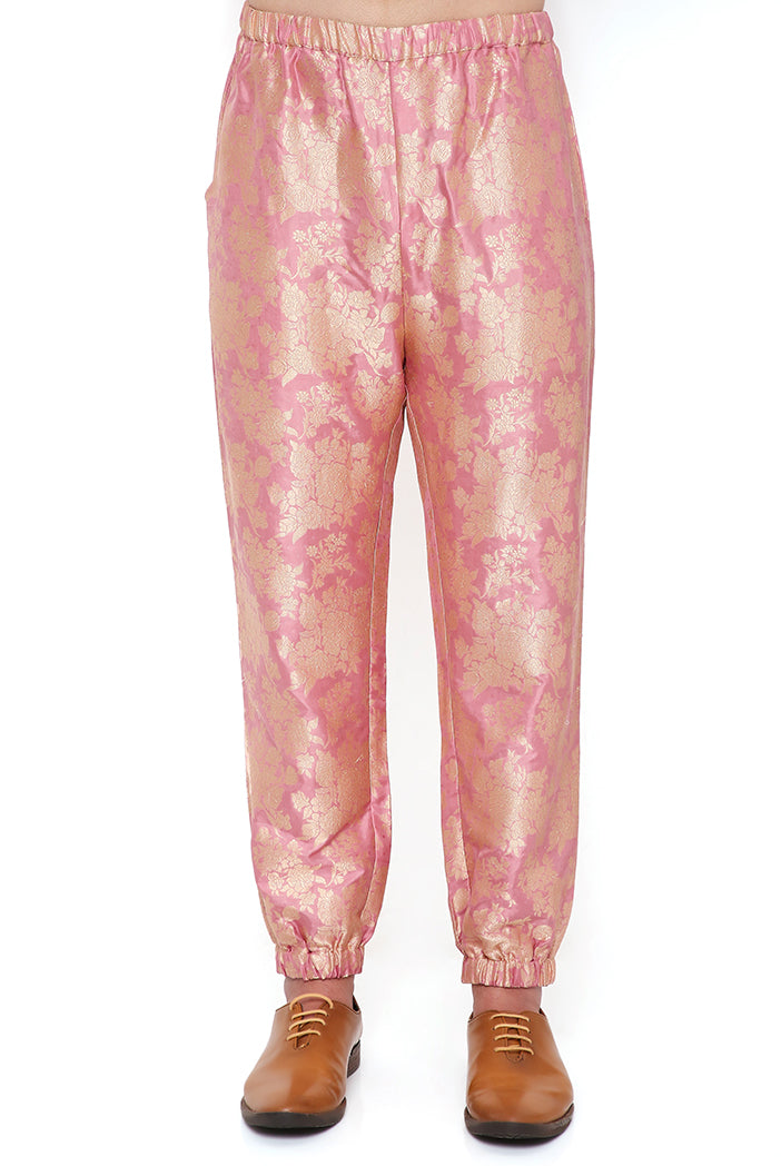ROSE PINK SILK BROCADE BOMBER KURTA WITH JOGGER PANT