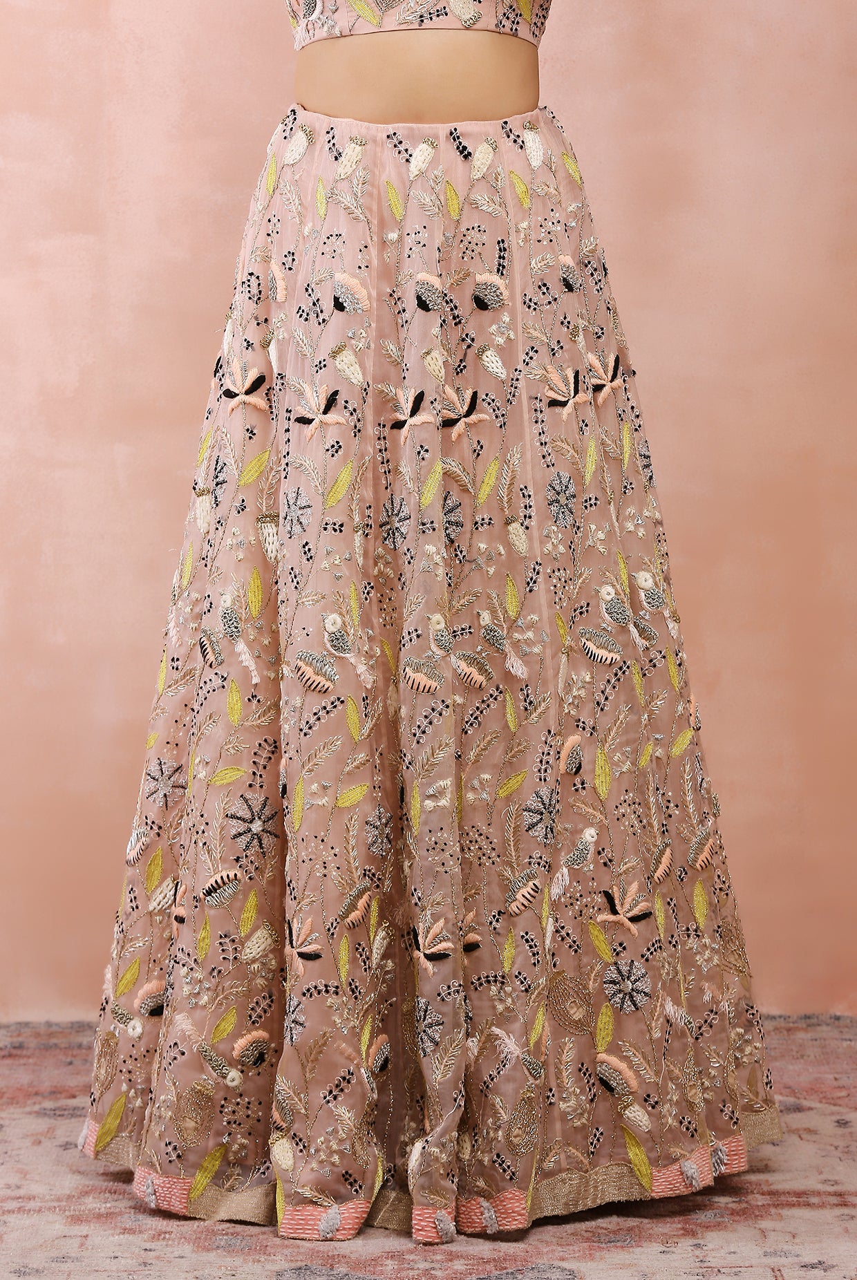 ROSE PINK EMBROIDERED CHOLI WITH LEHENGA AND DUPATTA