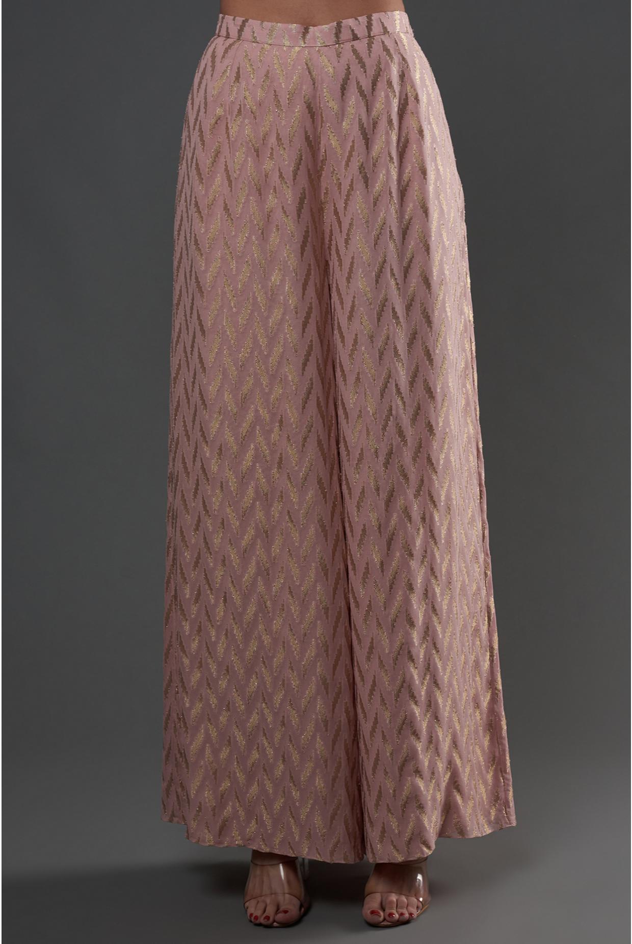 Rose Pink Embroidered Kaftan With Palazzo