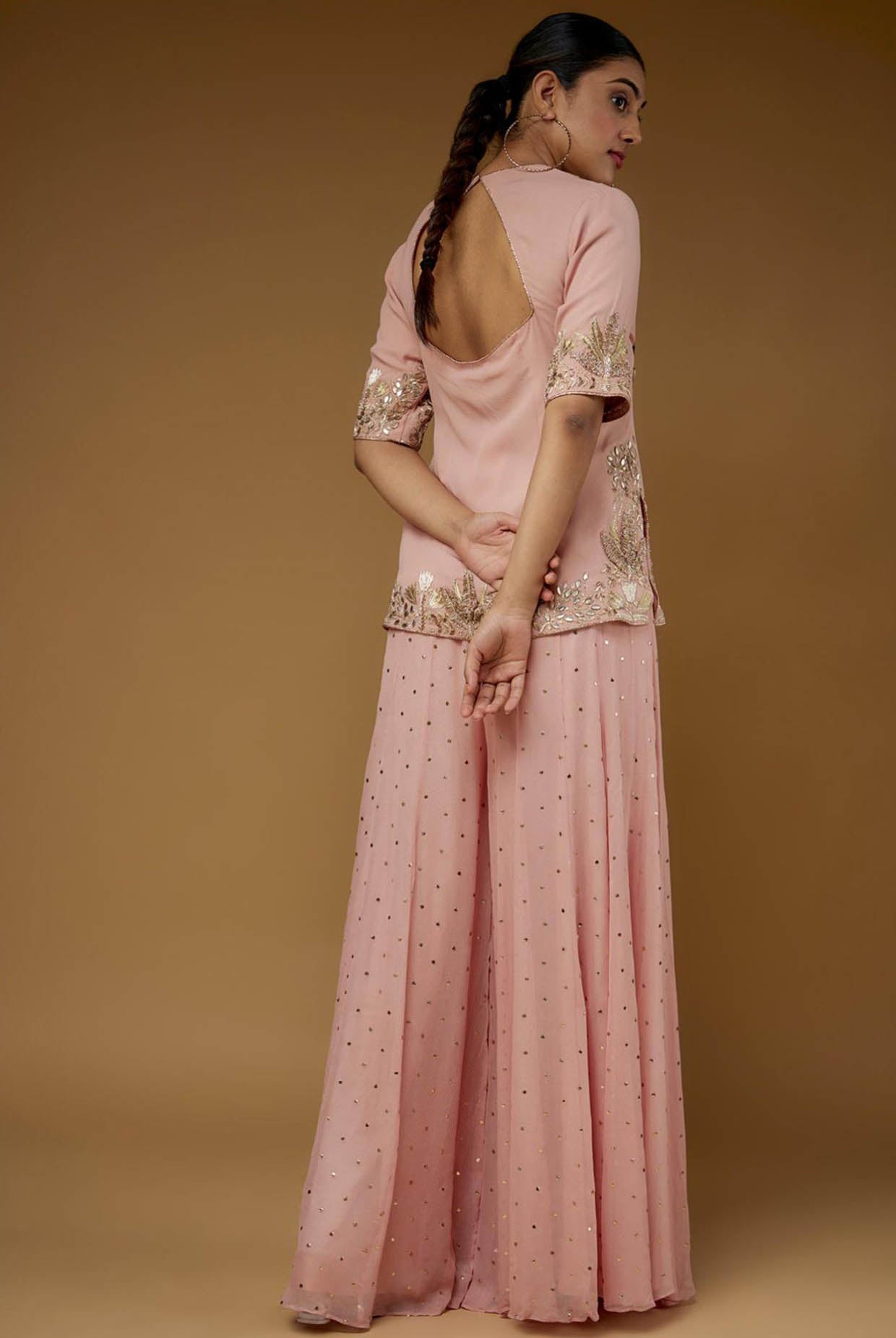 Rose Pink Embroidered Kurta And Sharara With Embroidered Dupatta
